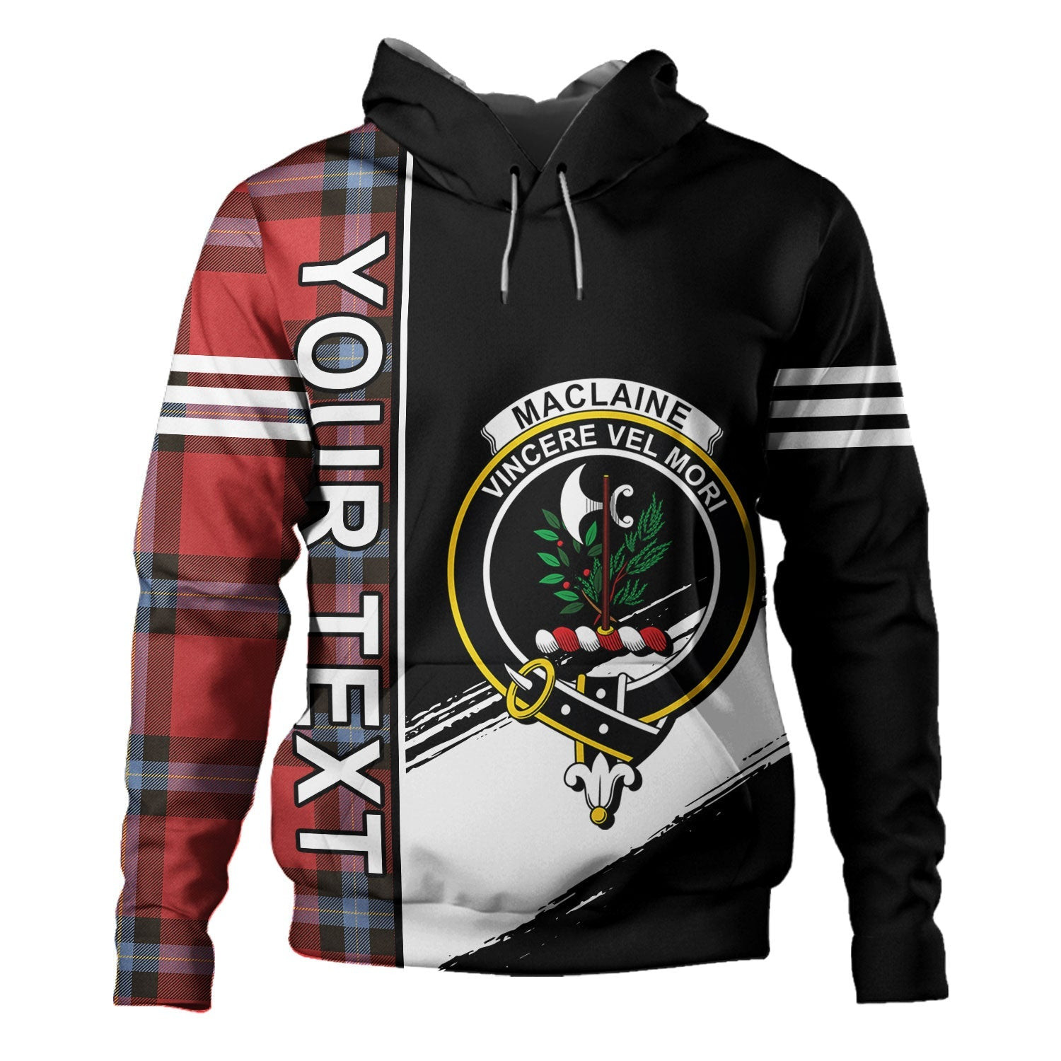 ScotsTee Shop Scottish MacLaine of LochBuie (Cockburn) (MacLaine of LochBuie) Weathered Clan Crest Tartan Hoodie Quarter Personalized