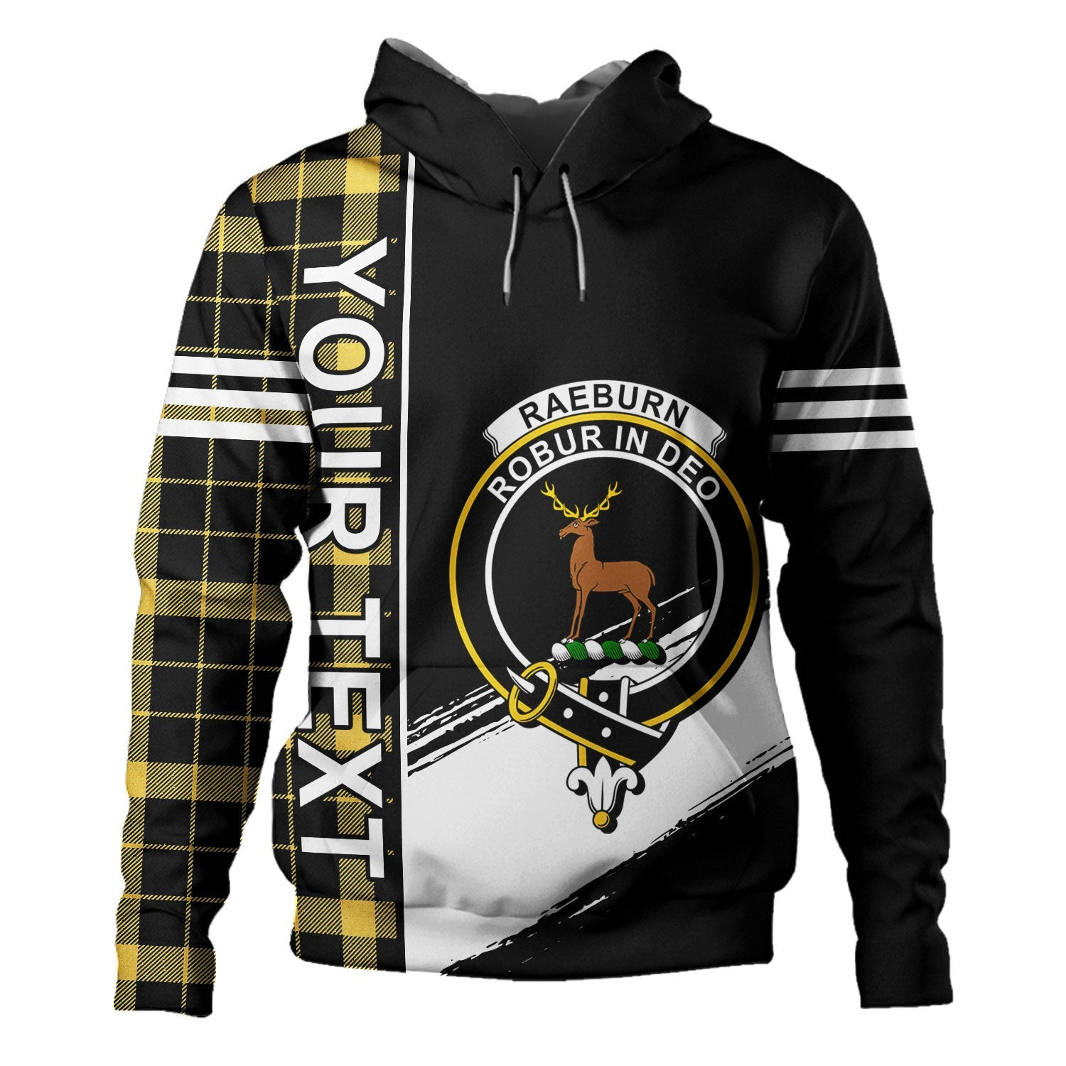 ScotsTee Shop Scottish Raeburn Ancient Clan Crest Tartan Hoodie Quarter Personalized