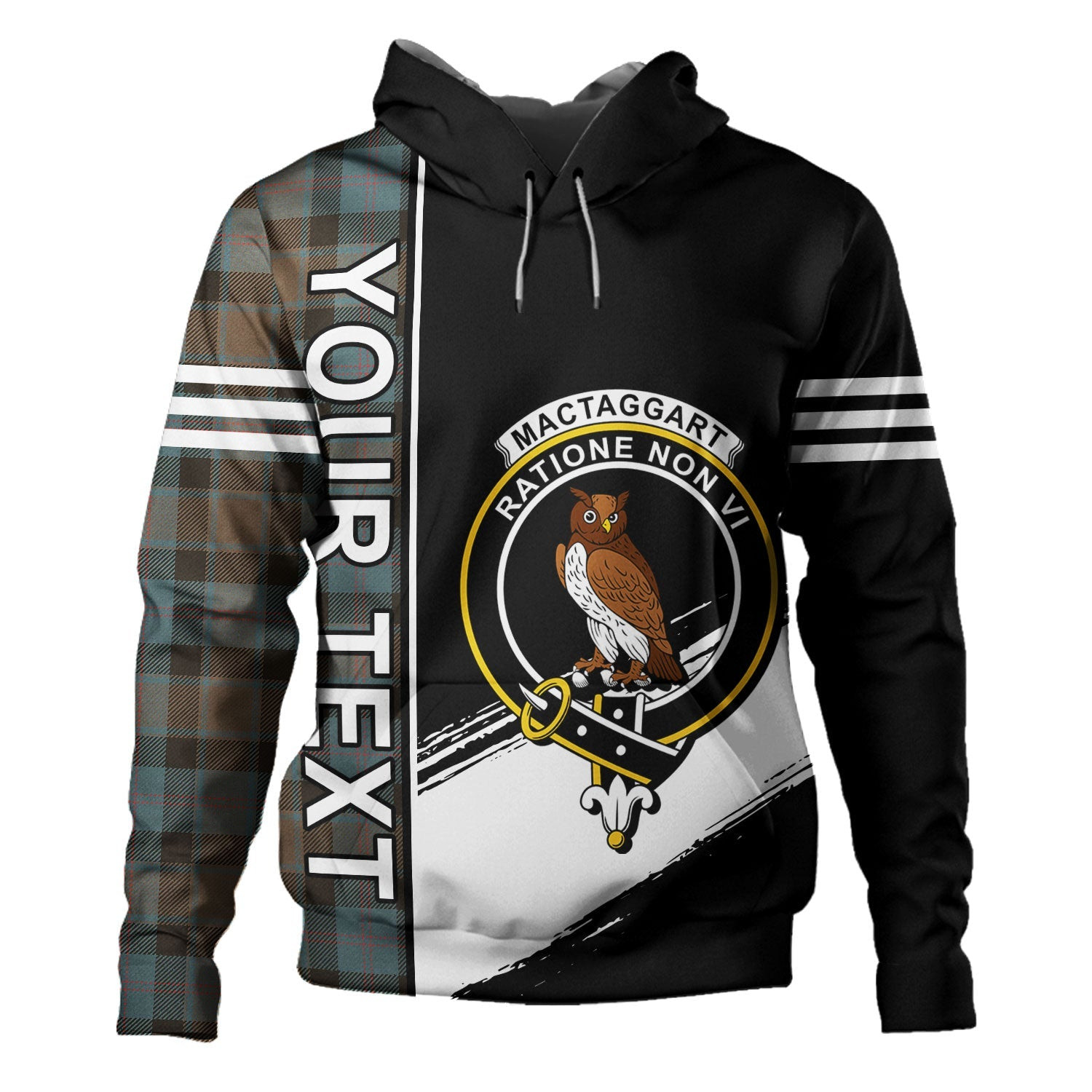 ScotsTee Shop Scottish MacTaggart Weathered Clan Crest Tartan Hoodie Quarter Personalized