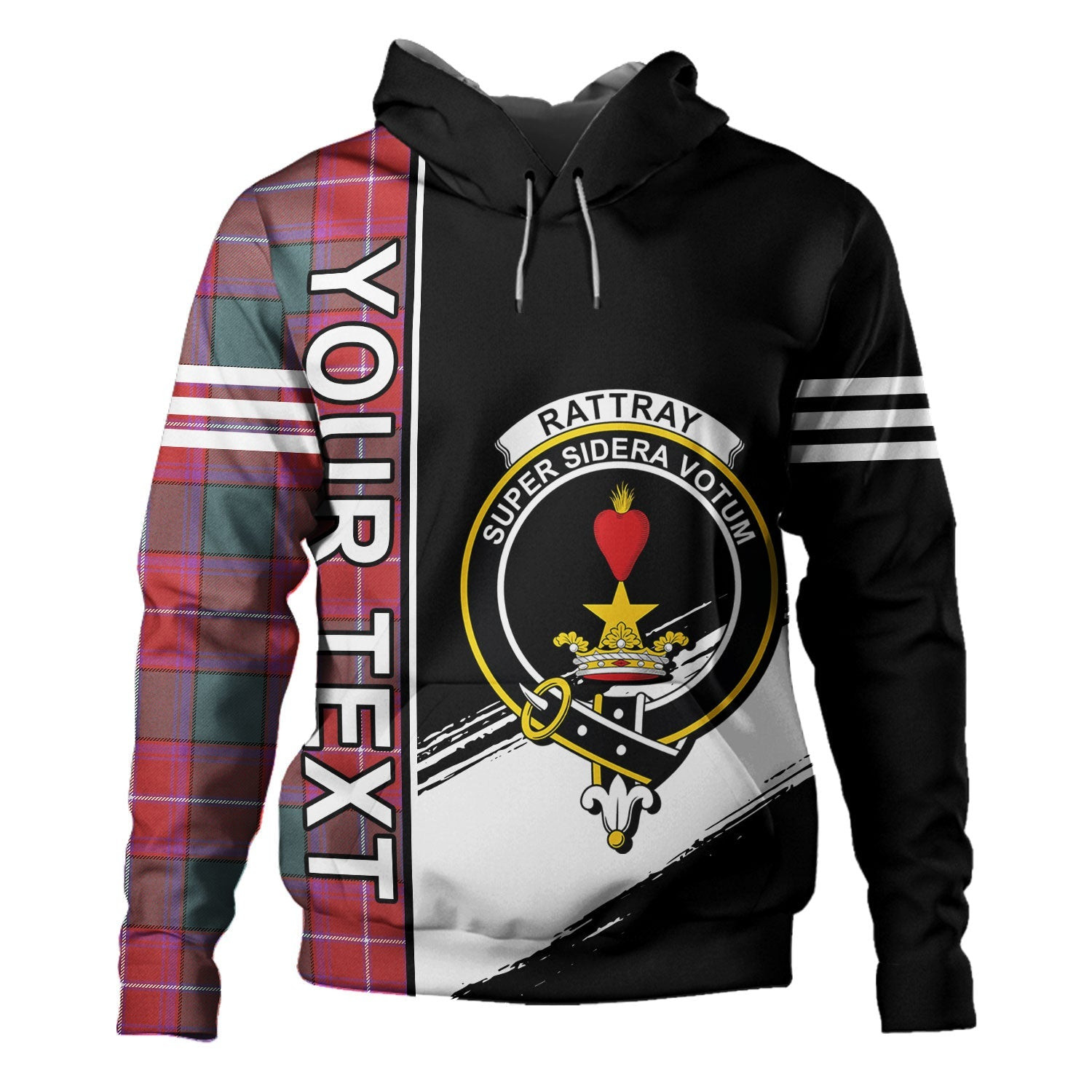 ScotsTee Shop Scottish Rattray Weathered Clan Crest Tartan Hoodie Quarter Personalized