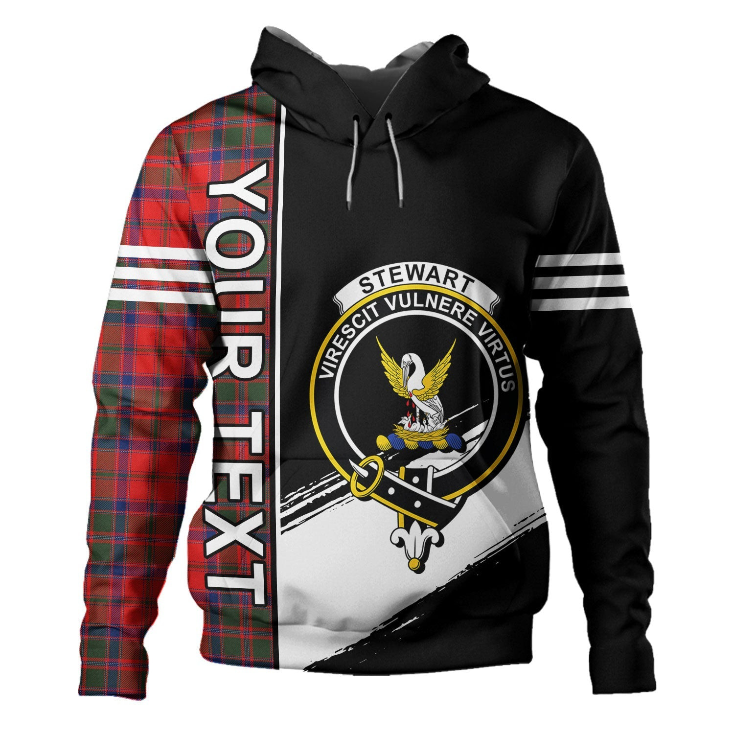 ScotsTee Shop Scottish Stewart of Ardshiel Modern Clan Crest Tartan Hoodie Quarter Personalized