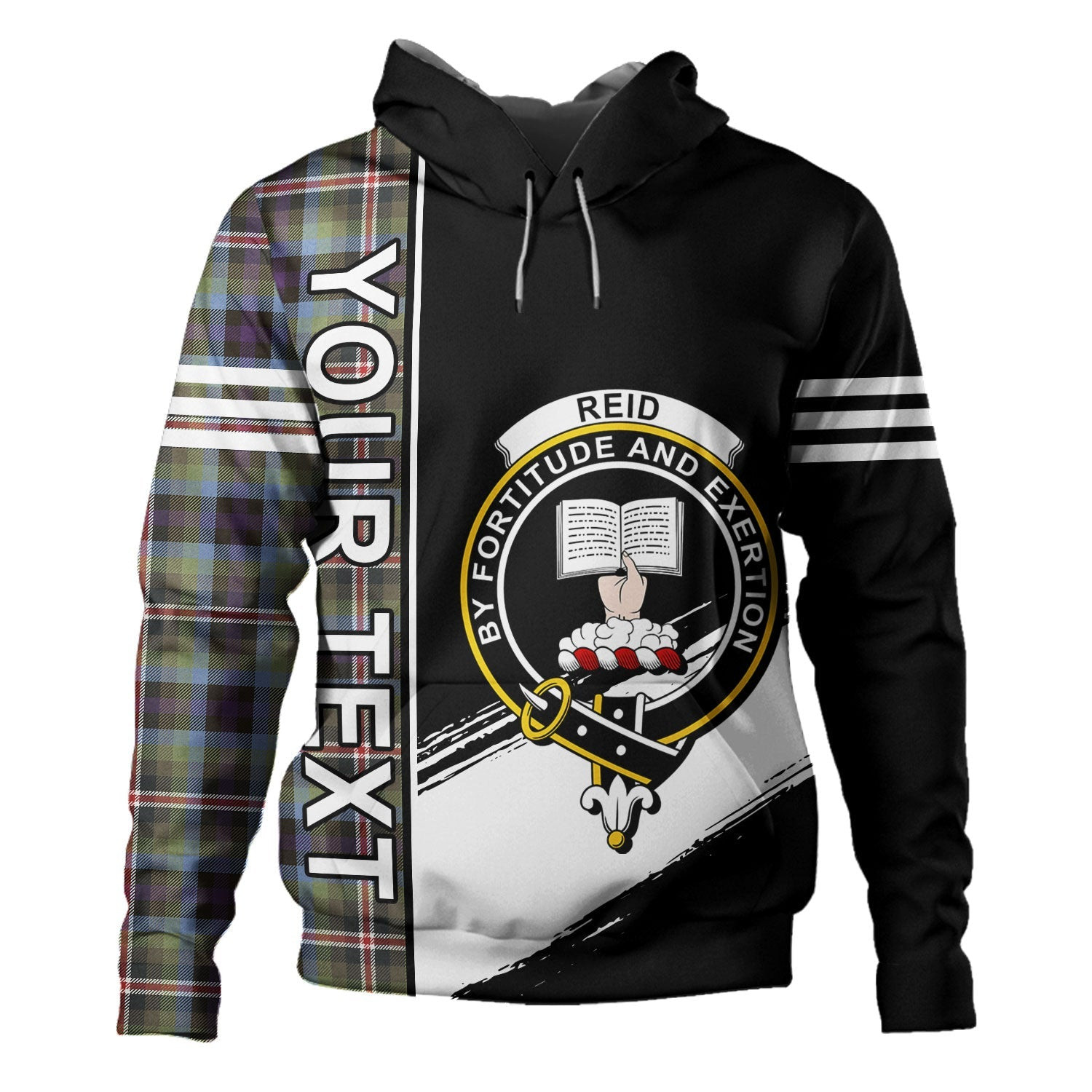 ScotsTee Shop Scottish Reid (Mill City) Weathered Clan Crest Tartan Hoodie Quarter Personalized