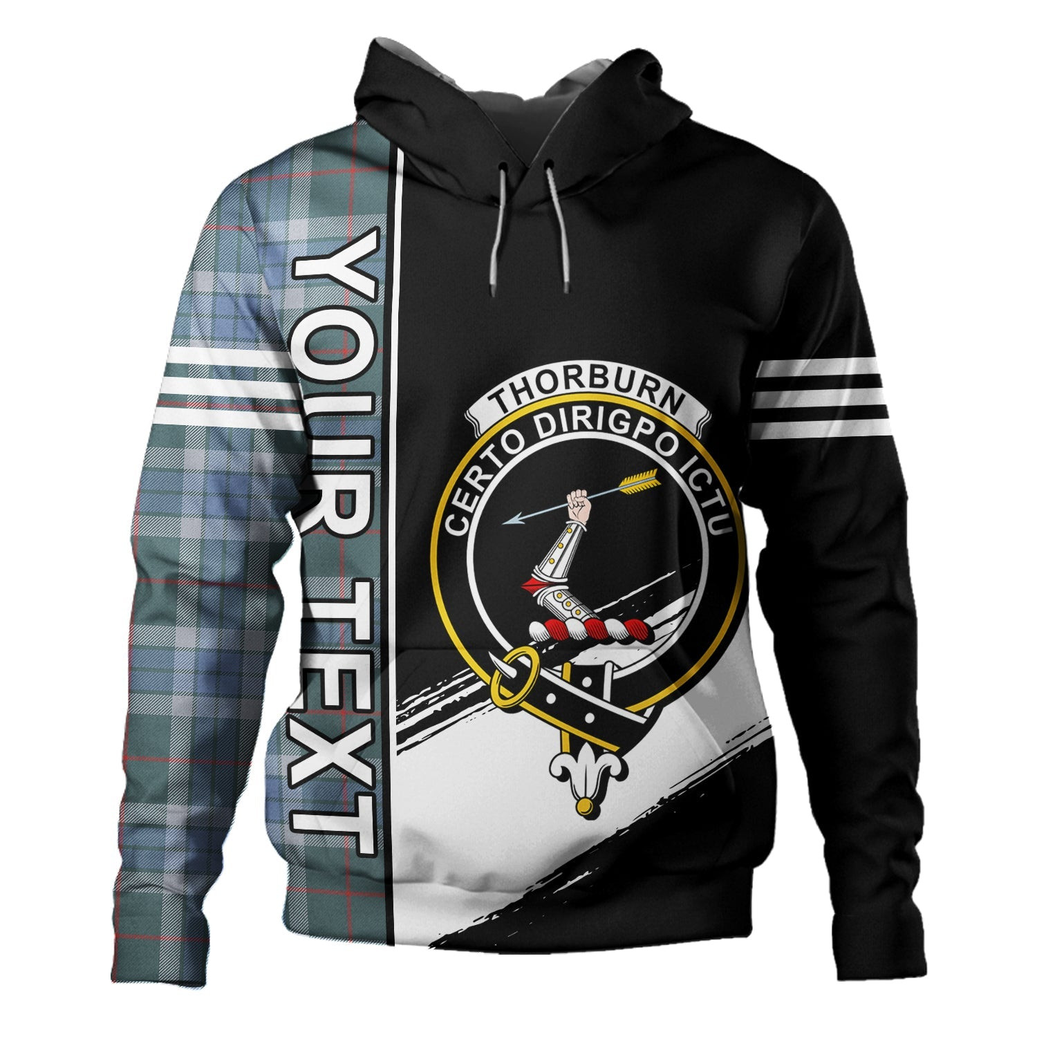 ScotsTee Shop Scottish Thorburn (Thurburn) Weathered Clan Crest Tartan Hoodie Quarter Personalized