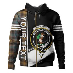 ScotsTee Shop Scottish Watson (Wate Watt) Weathered Clan Crest Tartan Hoodie Quarter Personalized