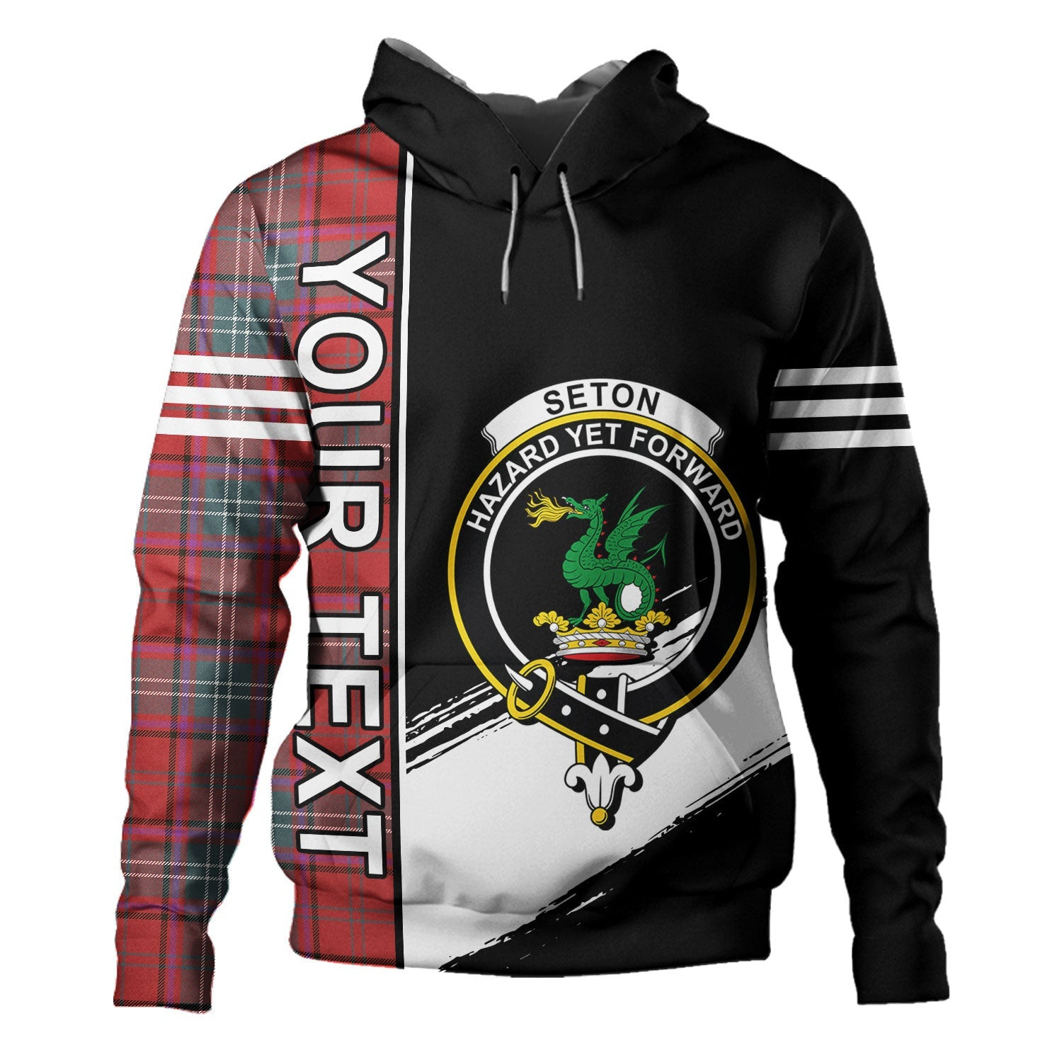 ScotsTee Shop Scottish Seton Weathered Clan Crest Tartan Hoodie Quarter Personalized