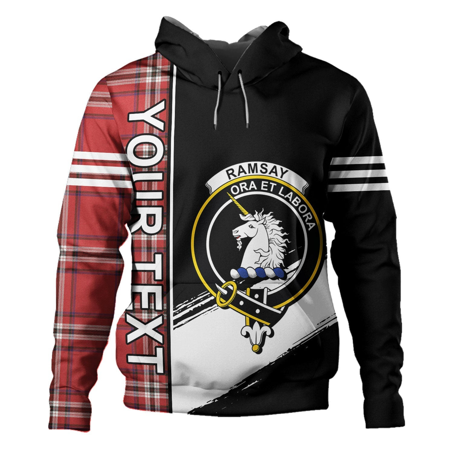 ScotsTee Shop Scottish Ramsay Angus & Mearns Weathered Clan Crest Tartan Hoodie Quarter Personalized