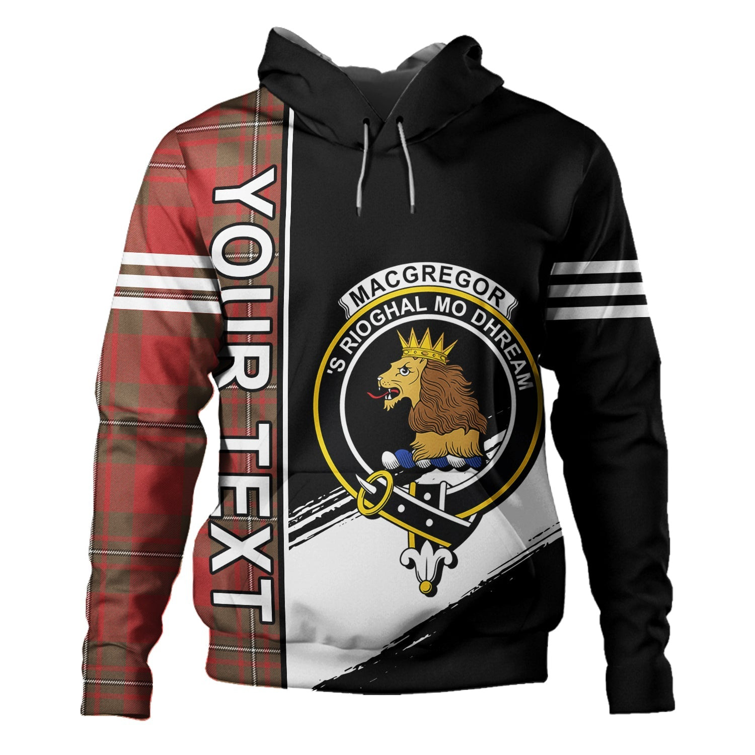 ScotsTee Shop Scottish MacGregor of Cardney (Gregor of Cardney) Weathered Clan Crest Tartan Hoodie Quarter Personalized