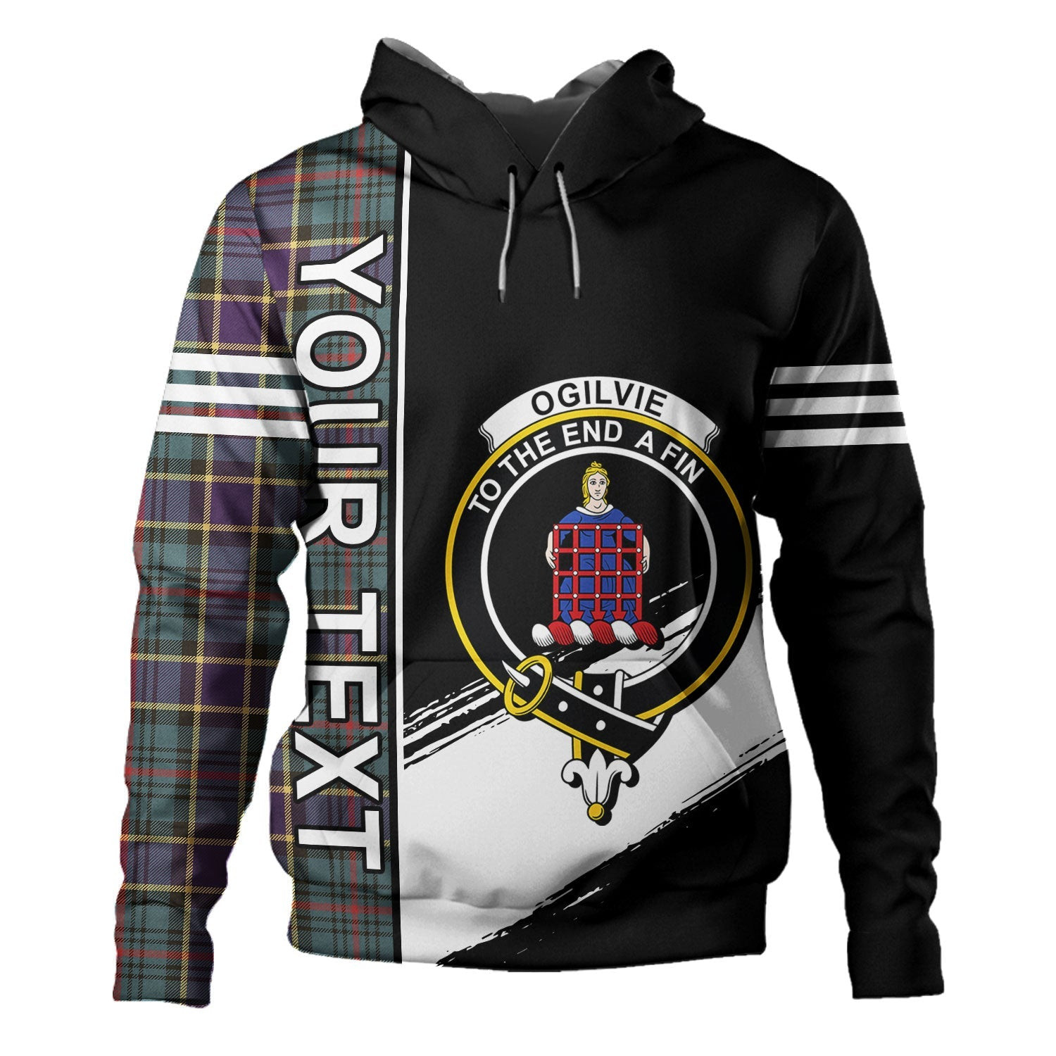 ScotsTee Shop Scottish Ogilvie of Inverarity (Wilson) Weathered Clan Crest Tartan Hoodie Quarter Personalized