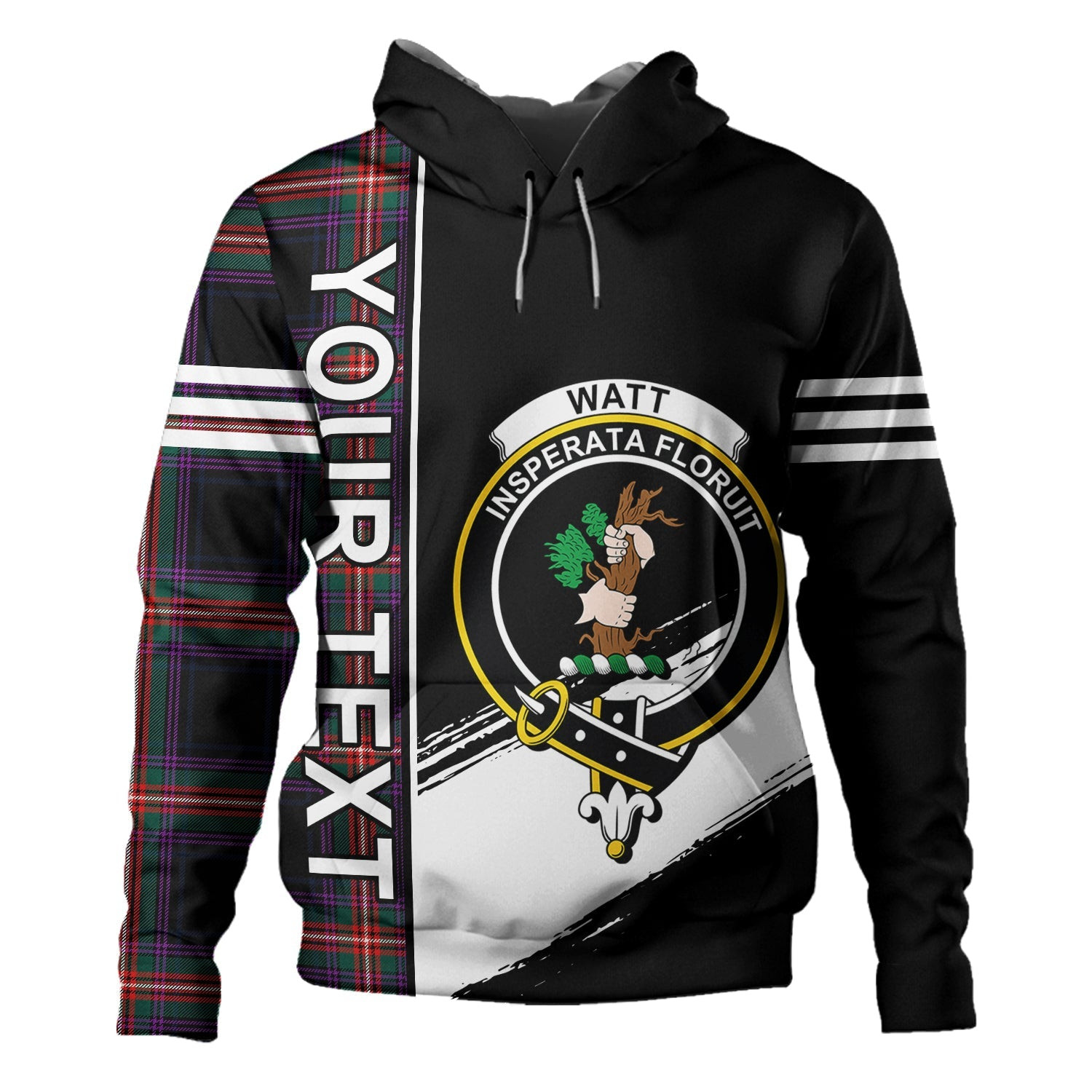 ScotsTee Shop Scottish Watt (Wate) Modern Clan Crest Tartan Hoodie Quarter Personalized