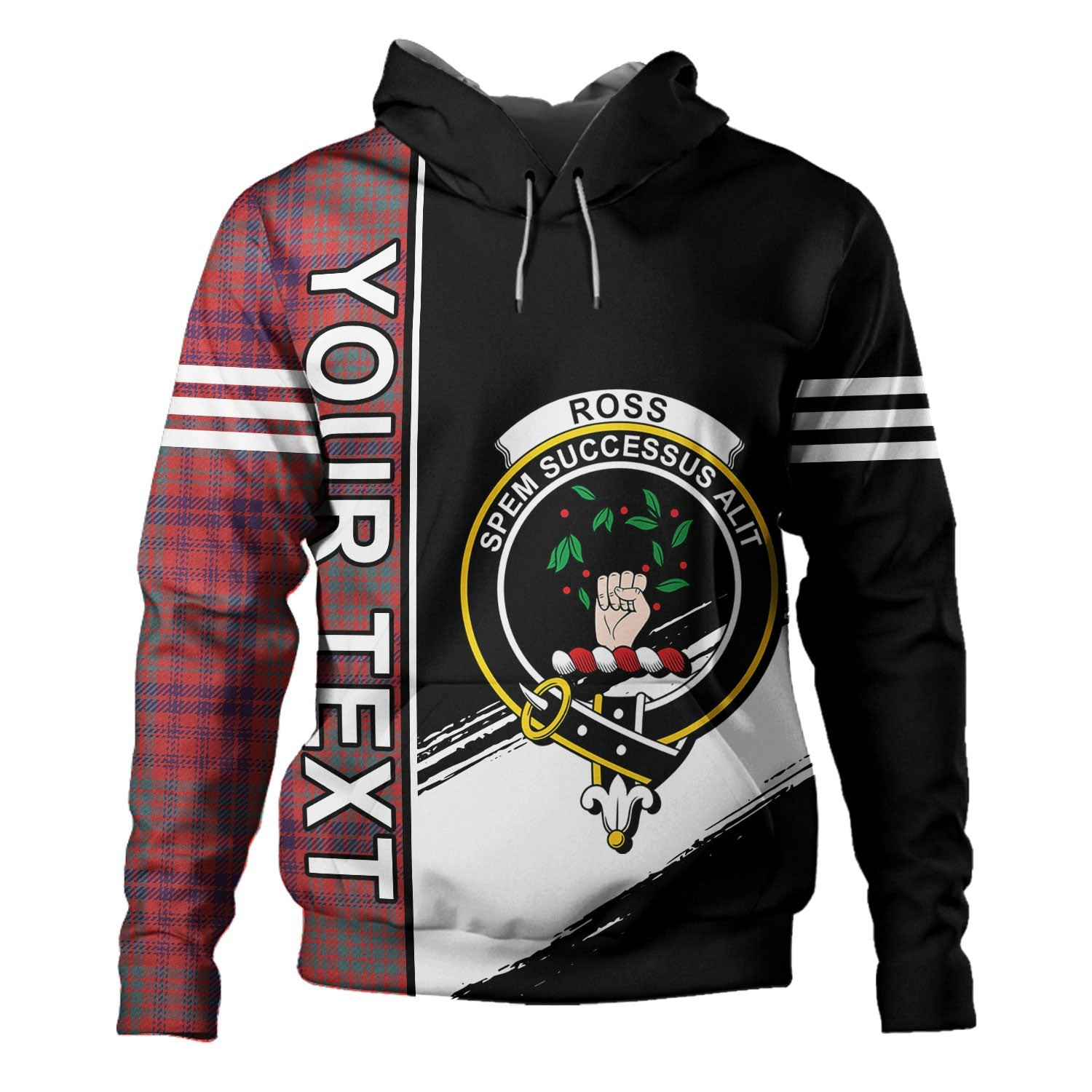ScotsTee Shop Scottish Ross Weathered Clan Crest Tartan Hoodie Quarter Personalized