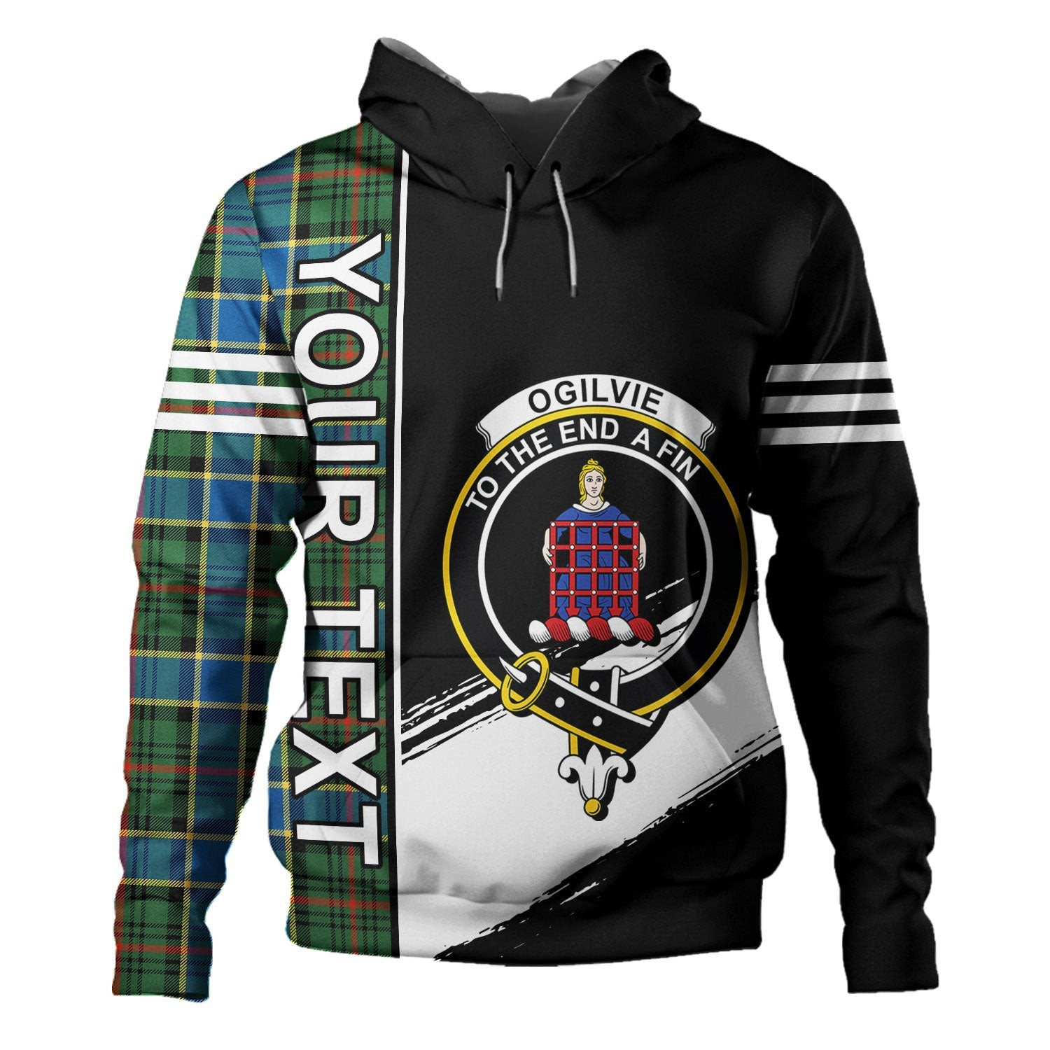 ScotsTee Shop Scottish Ogilvie of Inverarity (Wilson) Ancient Clan Crest Tartan Hoodie Quarter Personalized