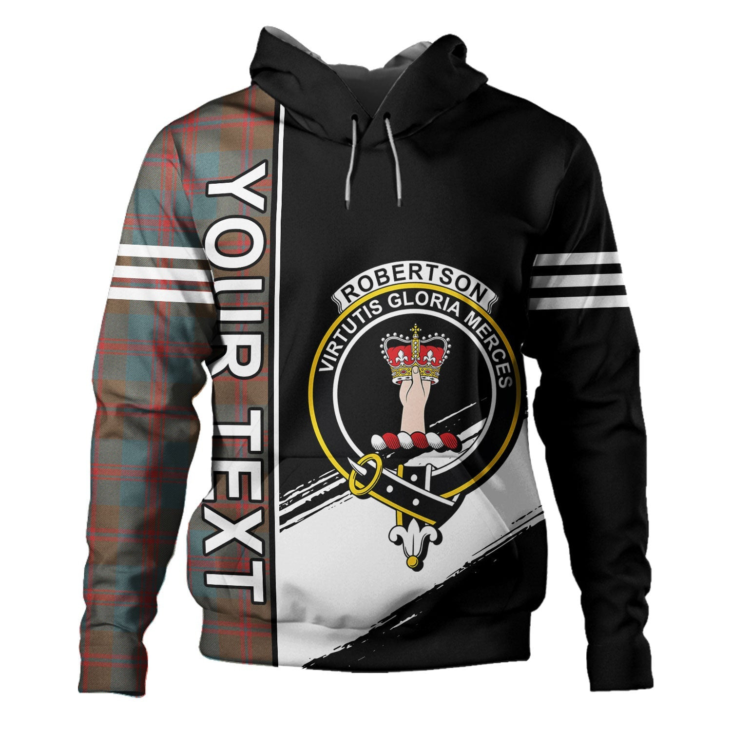 ScotsTee Shop Scottish Robertson of Struan Weathered Clan Crest Tartan Hoodie Quarter Personalized