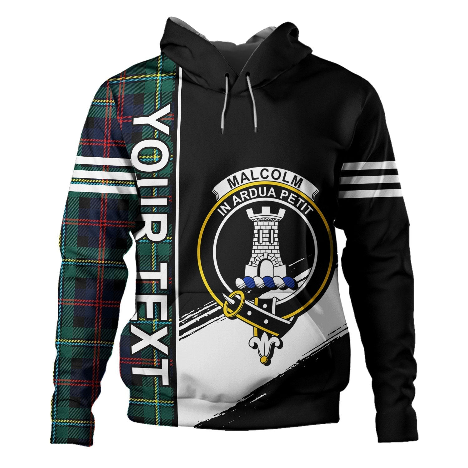 ScotsTee Shop Scottish Malcolm Modern Clan Crest Tartan Hoodie Quarter Personalized