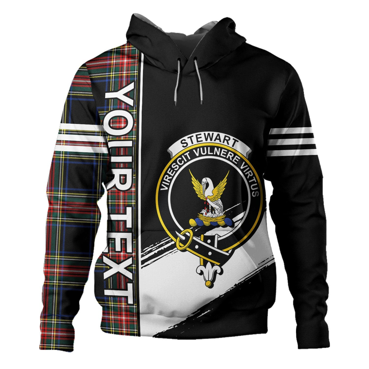 ScotsTee Shop Scottish Stewart Black Modern Clan Crest Tartan Hoodie Quarter Personalized