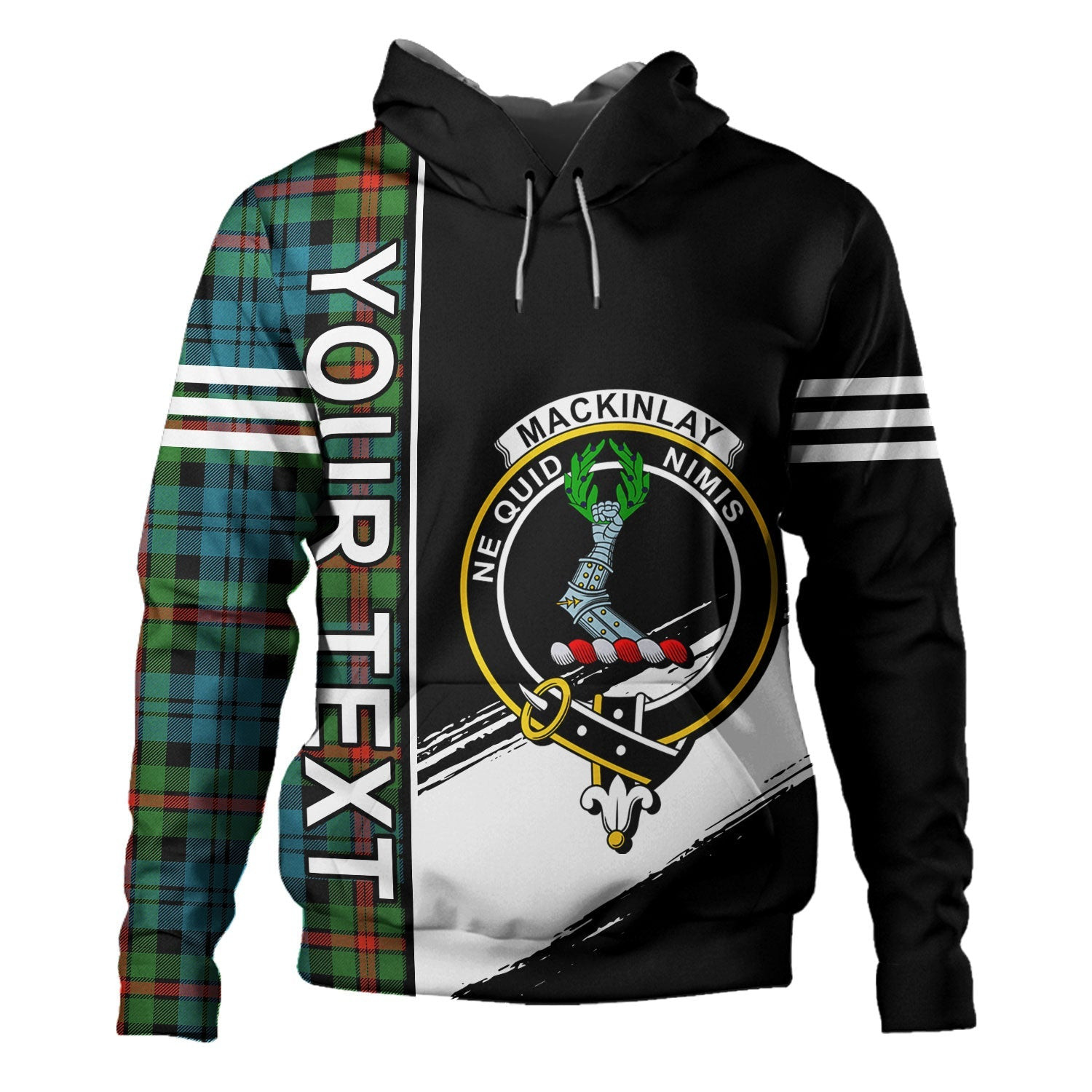 ScotsTee Shop Scottish MacKinlay Ancient Clan Crest Tartan Hoodie Quarter Personalized