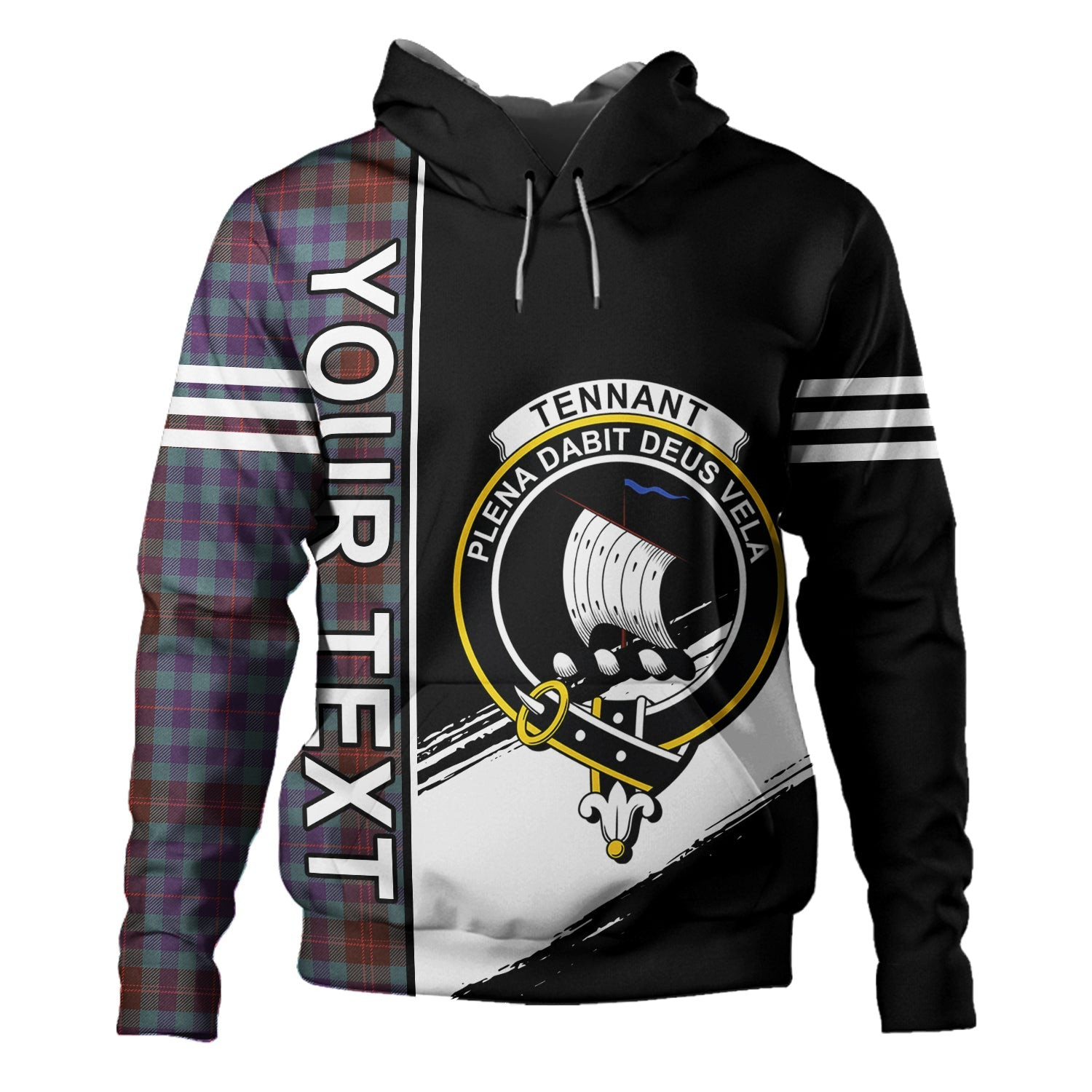 ScotsTee Shop Scottish Tennant Yules Weathered Clan Crest Tartan Hoodie Quarter Personalized