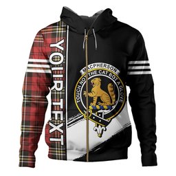 ScotsTee Shop Scottish MacPherson of Cluny Red Weathered Clan Crest Tartan Hoodie Quarter Personalized