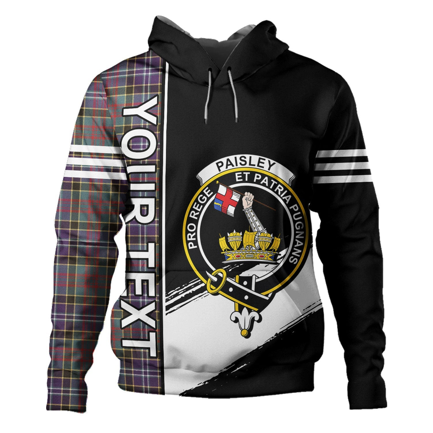 ScotsTee Shop Scottish Paisley Drennan (Drennan Drennan) Weathered Clan Crest Tartan Hoodie Quarter Personalized