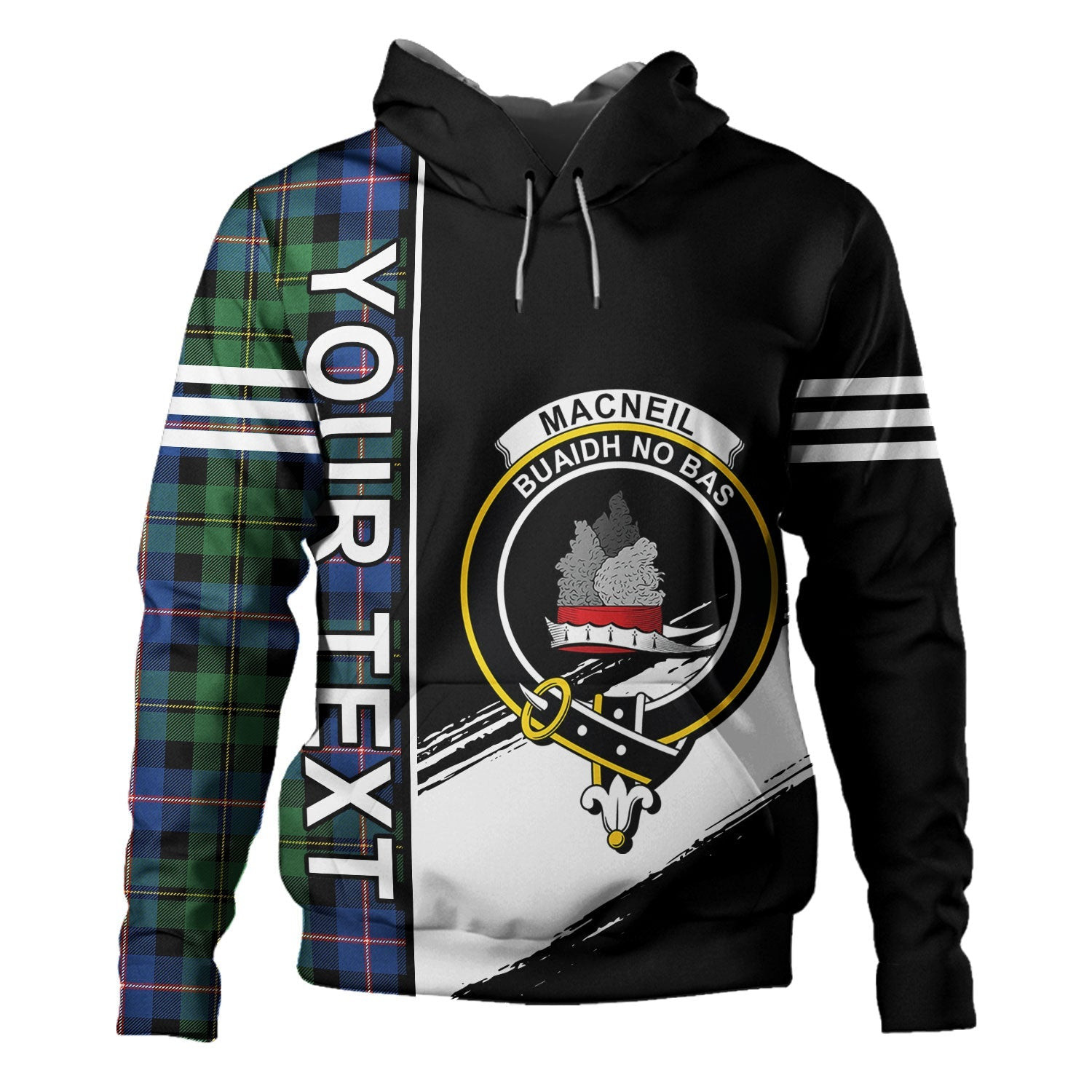 ScotsTee Shop Scottish MacNeil of Barra Old (MacNeill Old) Modern Clan Crest Tartan Hoodie Quarter Personalized