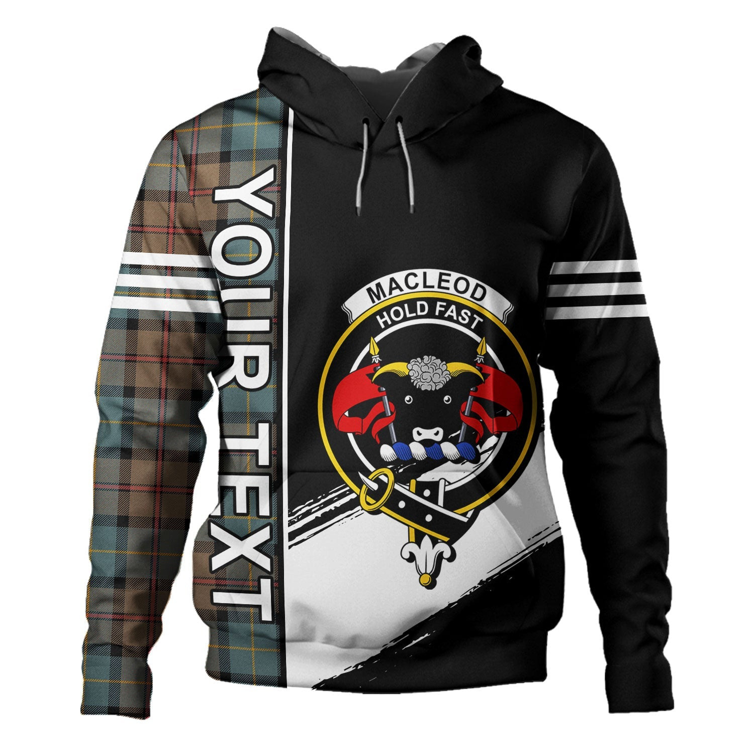 ScotsTee Shop Scottish MacLeod of Assynt Weathered Clan Crest Tartan Hoodie Quarter Personalized