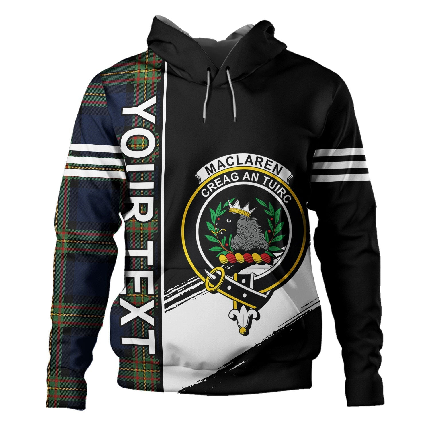 ScotsTee Shop Scottish MacLaren of Broich Modern Clan Crest Tartan Hoodie Quarter Personalized