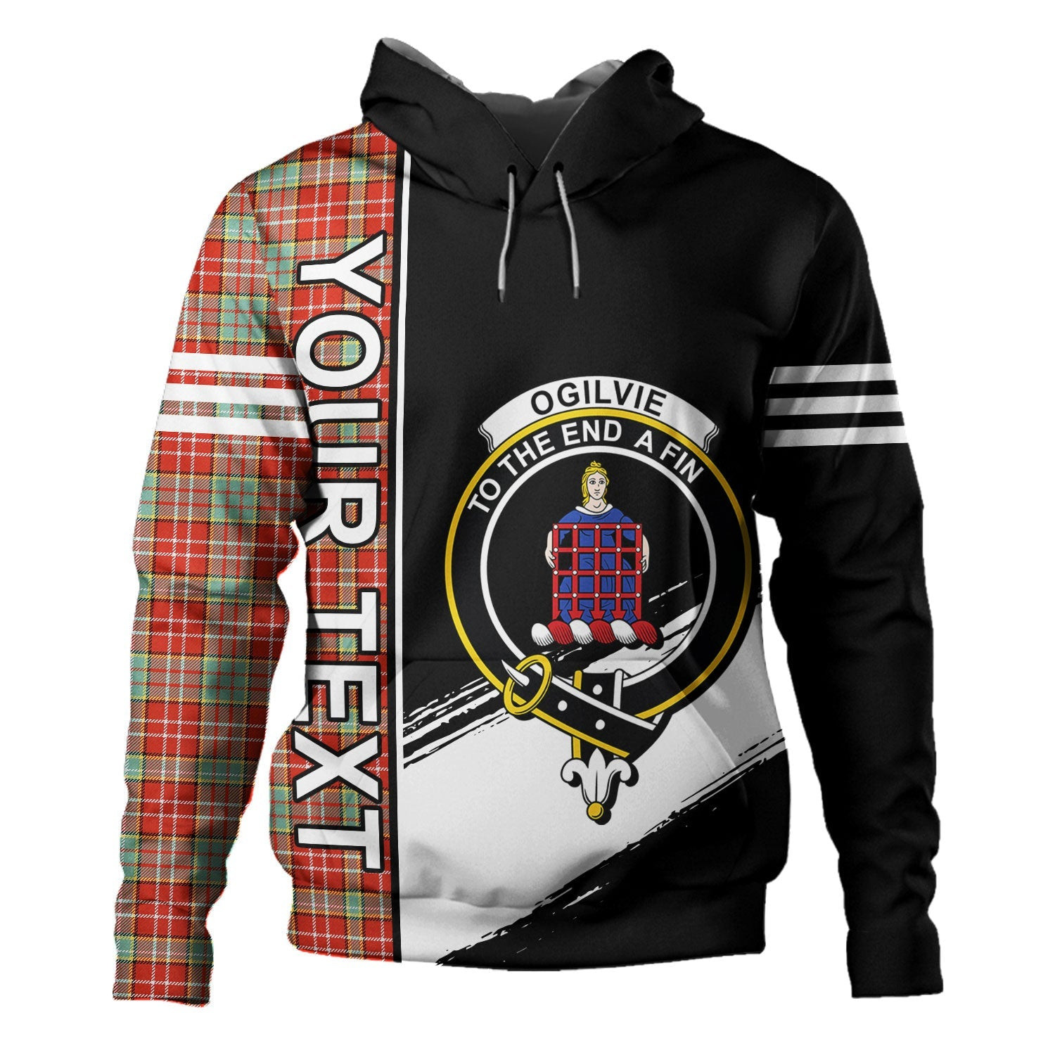 ScotsTee Shop Scottish Ogilvie Ancient Clan Crest Tartan Hoodie Quarter Personalized