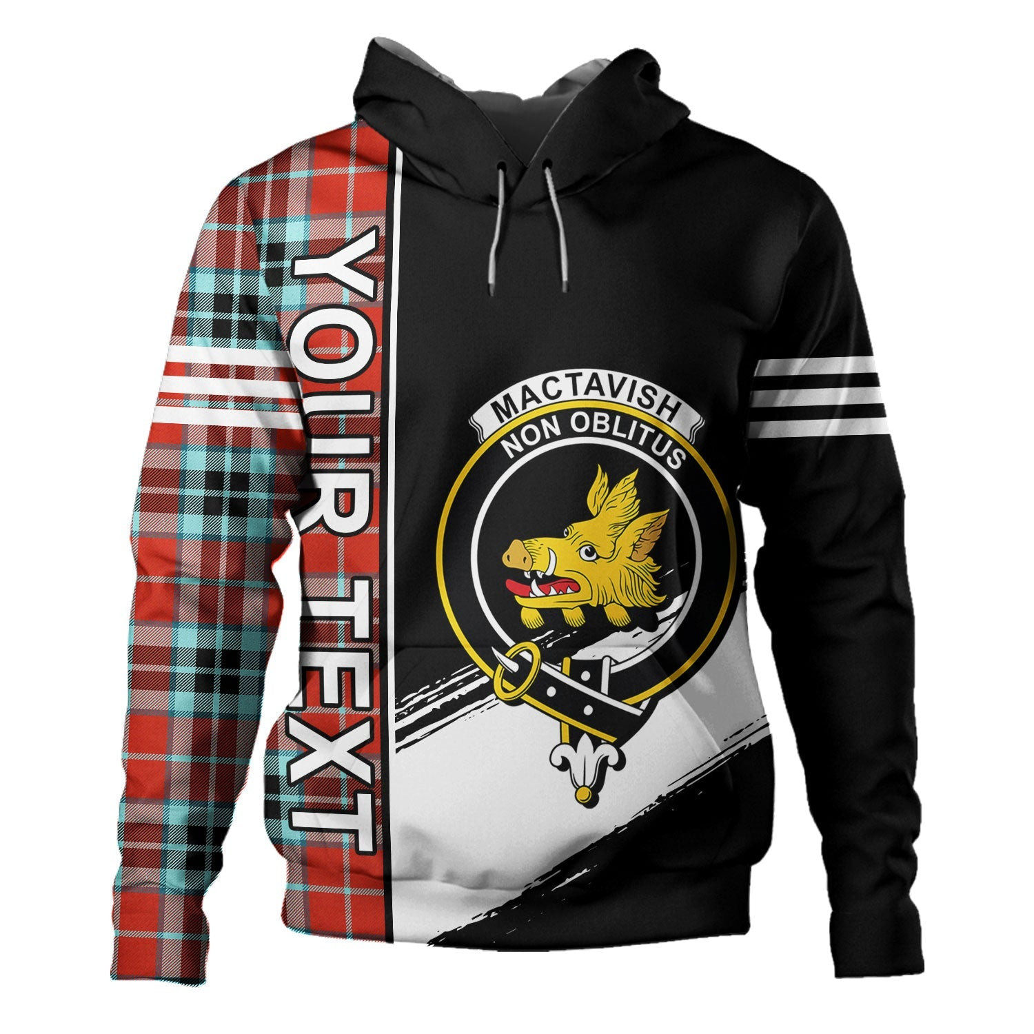 ScotsTee Shop Scottish MacTavish Weathered Clan Crest Tartan Hoodie Quarter Personalized