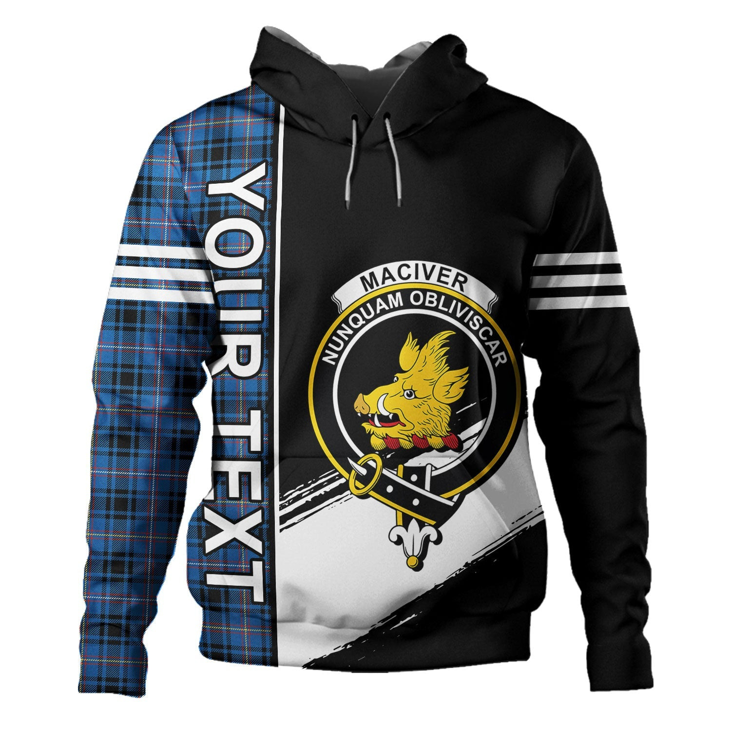 ScotsTee Shop Scottish MacIver of Strome Ancient Clan Crest Tartan Hoodie Quarter Personalized
