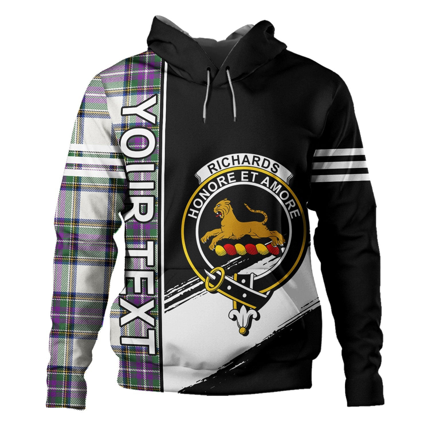 ScotsTee Shop Scottish Richards (Pritchard) Modern Clan Crest Tartan Hoodie Quarter Personalized