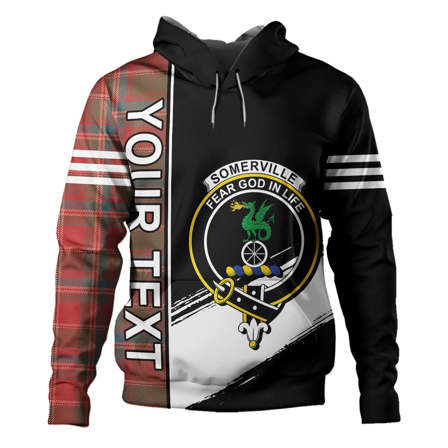 ScotsTee Shop Scottish Somerville Weathered Clan Crest Tartan Hoodie Quarter Personalized