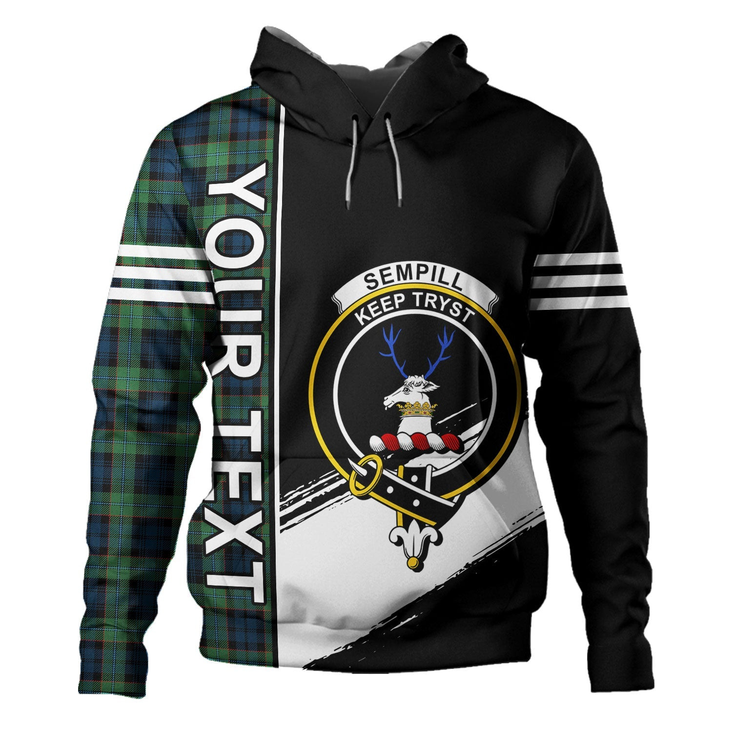 ScotsTee Shop Scottish Sempill (Semple) Modern Clan Crest Tartan Hoodie Quarter Personalized