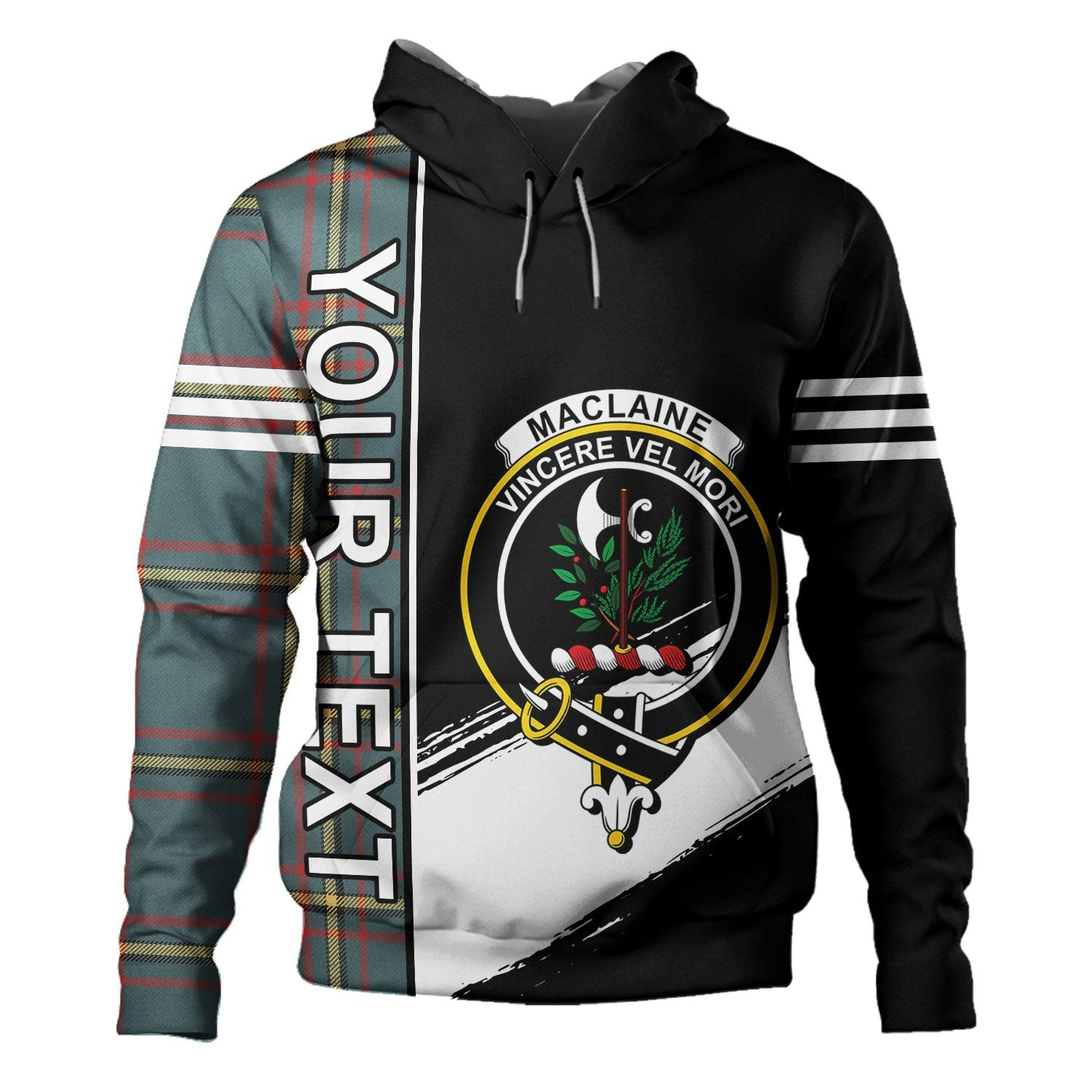 ScotsTee Shop Scottish MacLaine of LochBuie Hunting (MacLaine) Weathered Clan Crest Tartan Hoodie Quarter Personalized