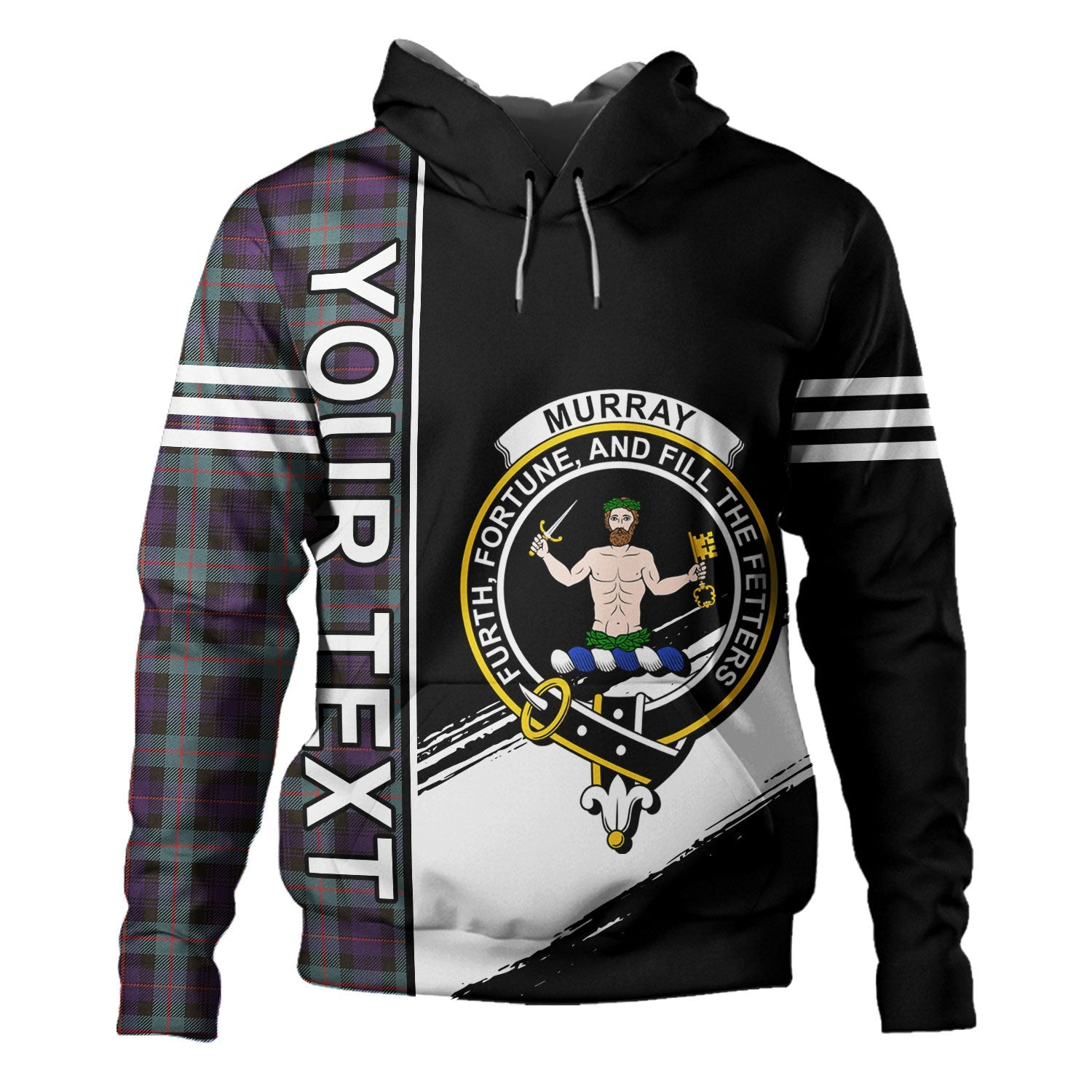ScotsTee Shop Scottish Murray of Atholl (Murray) Weathered Clan Crest Tartan Hoodie Quarter Personalized