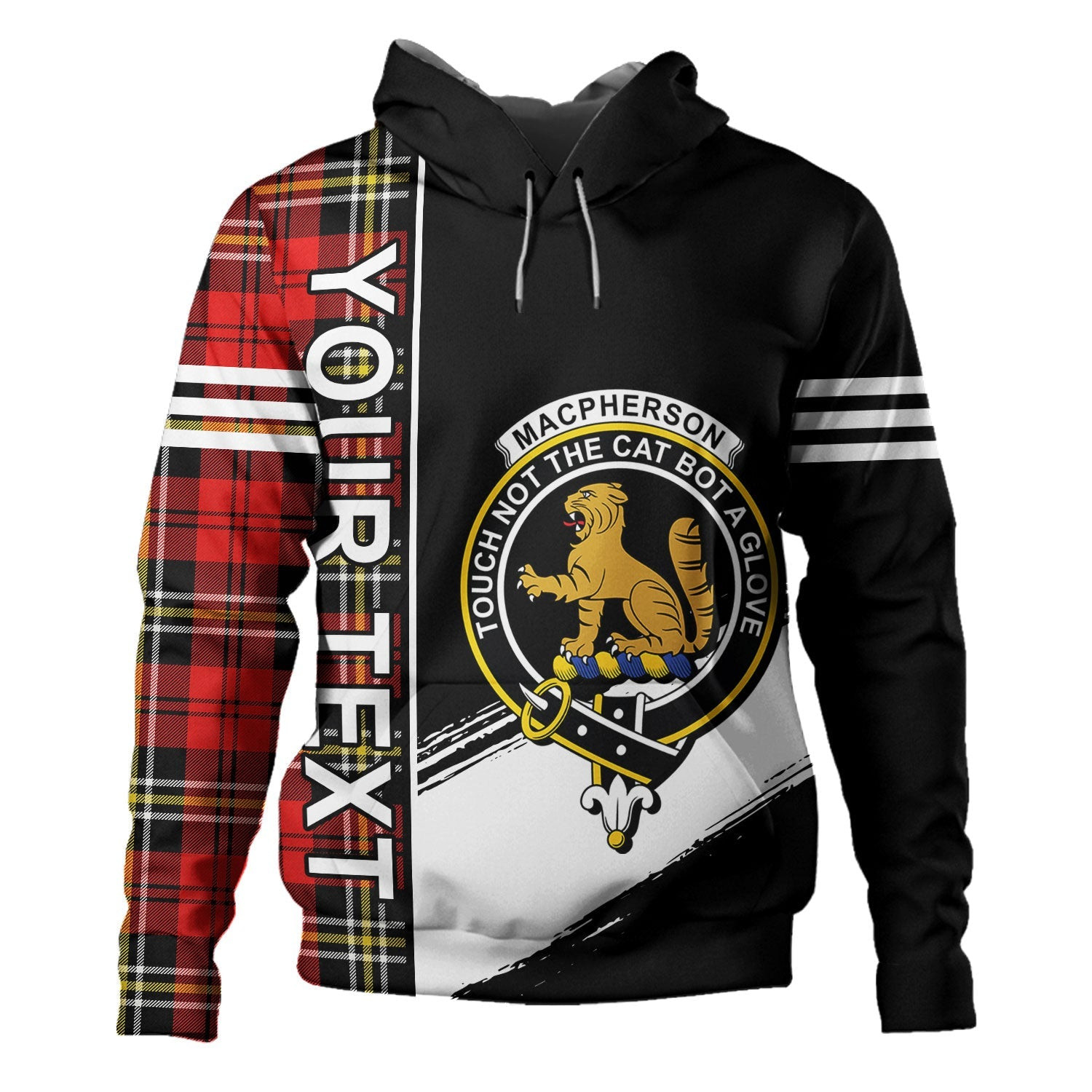 ScotsTee Shop Scottish MacPherson of Cluny Red Modern Clan Crest Tartan Hoodie Quarter Personalized