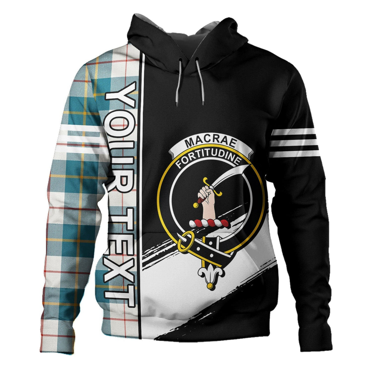 ScotsTee Shop Scottish MacRae of Conchra Ancient Clan Crest Tartan Hoodie Quarter Personalized