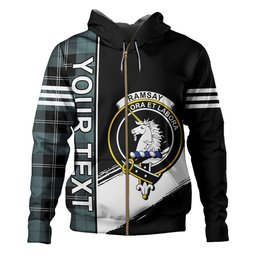 ScotsTee Shop Scottish Ramsay Blue Weathered Clan Crest Tartan Hoodie Quarter Personalized
