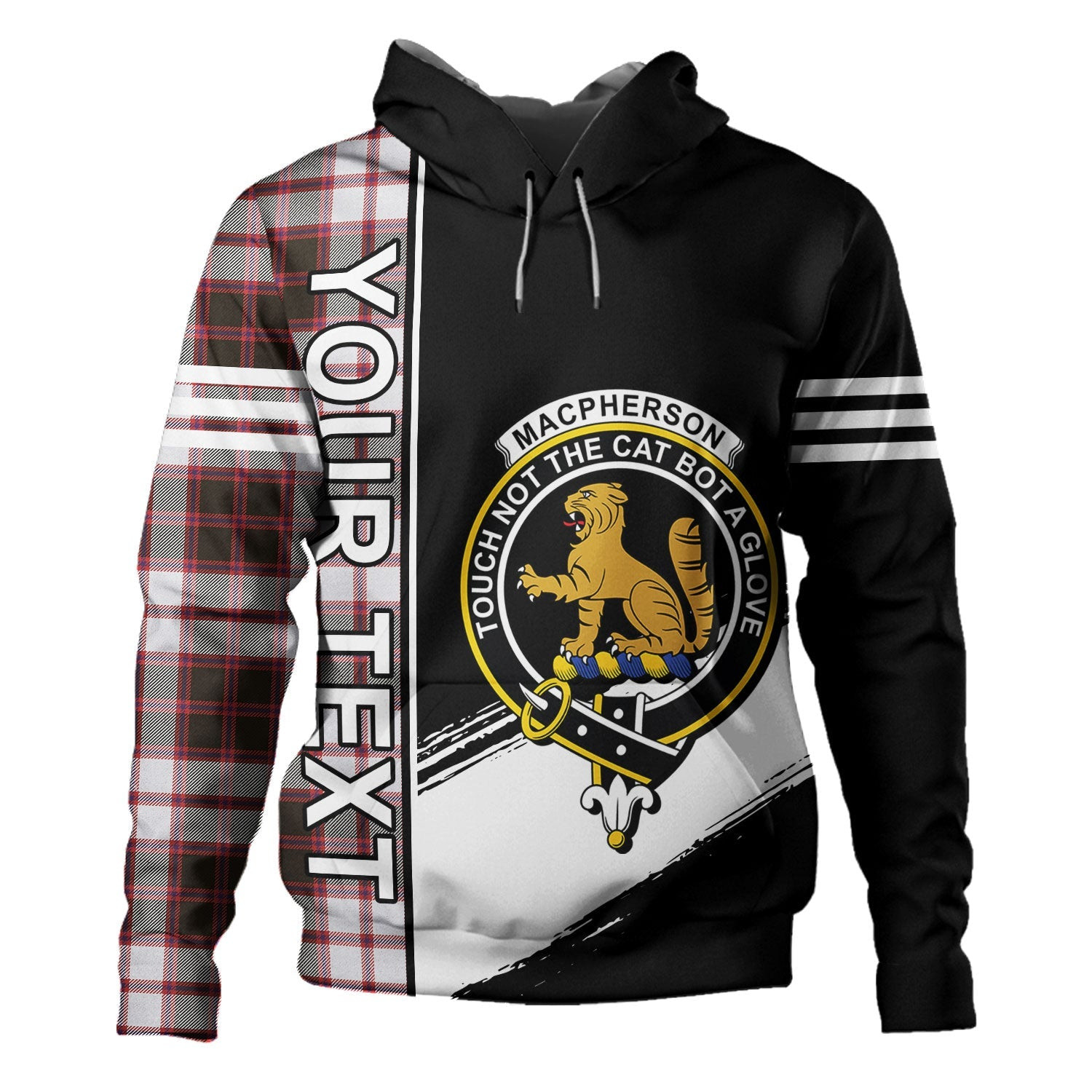 ScotsTee Shop Scottish MacPherson of Pitmain Weathered Clan Crest Tartan Hoodie Quarter Personalized