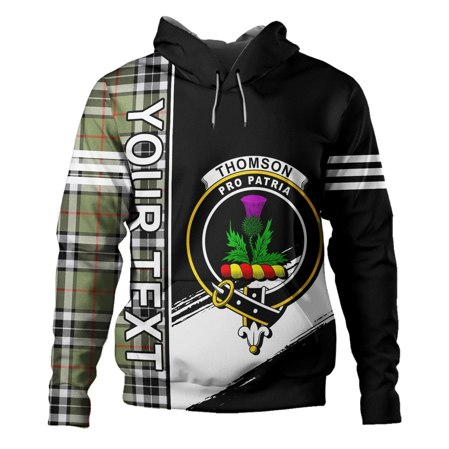 ScotsTee Shop Scottish Thomson Camel (MacThomas Thompson Camel) Ancient Clan Crest Tartan Hoodie Quarter Personalized