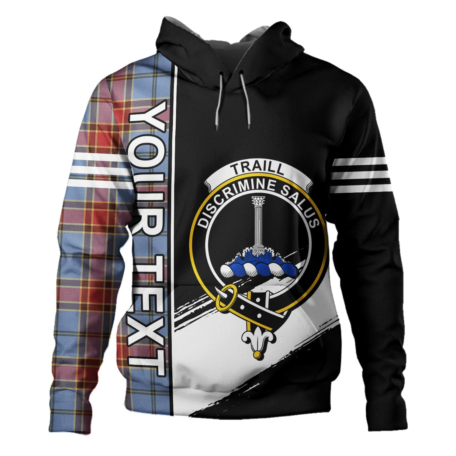 ScotsTee Shop Scottish Traill (Trayle) Ancient Clan Crest Tartan Hoodie Quarter Personalized
