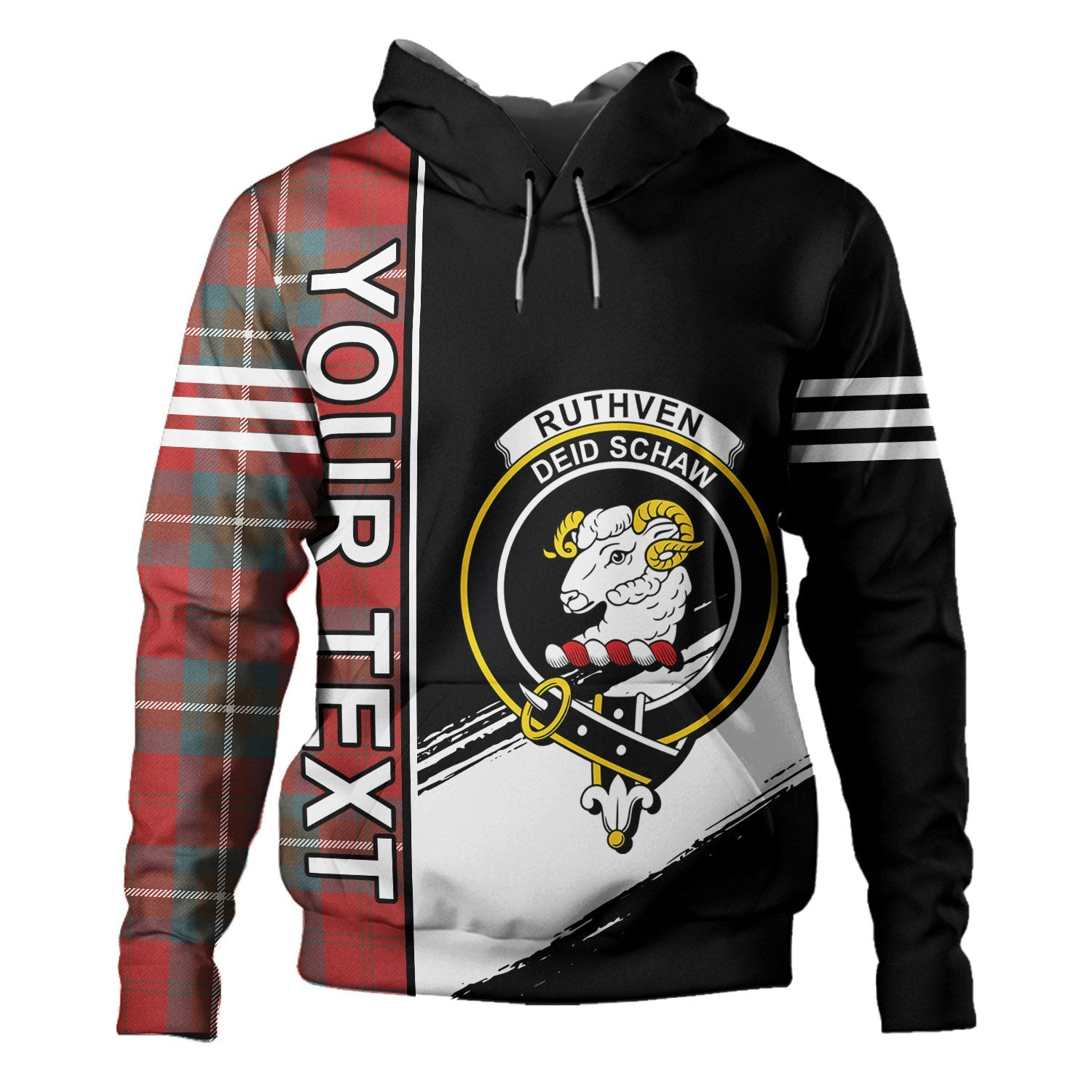 ScotsTee Shop Scottish Ruthven Weathered Clan Crest Tartan Hoodie Quarter Personalized