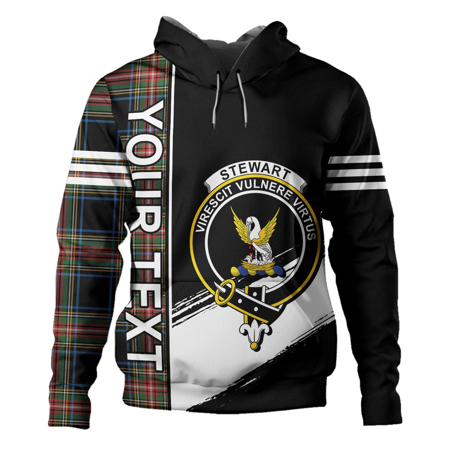 ScotsTee Shop Scottish Stewart Black Ancient Clan Crest Tartan Hoodie Quarter Personalized