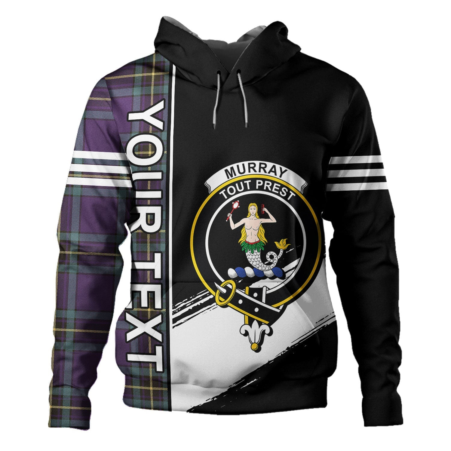 ScotsTee Shop Scottish Murray of Elibank Weathered Clan Crest Tartan Hoodie Quarter Personalized