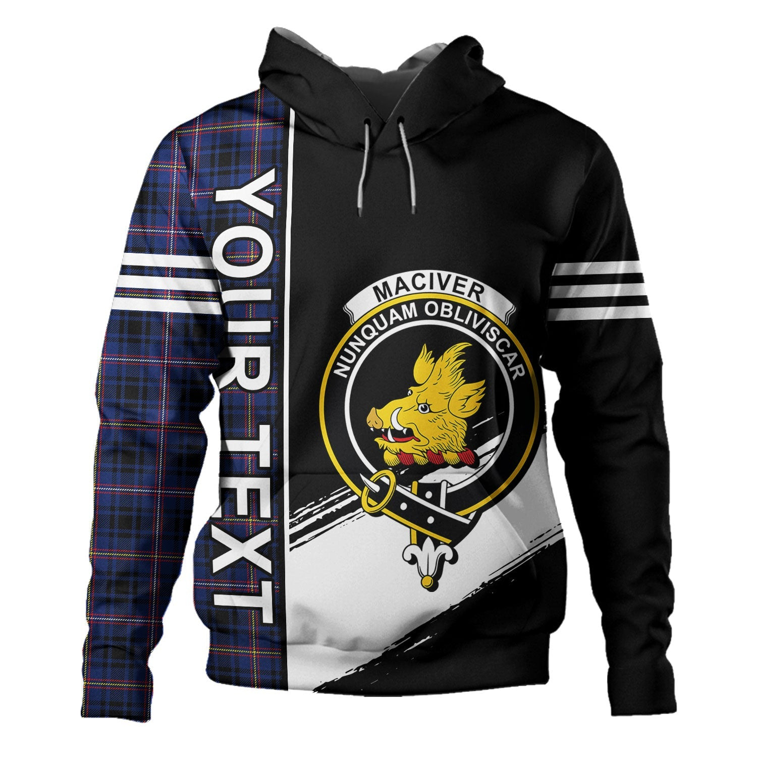 ScotsTee Shop Scottish MacIver of Strome Modern Clan Crest Tartan Hoodie Quarter Personalized