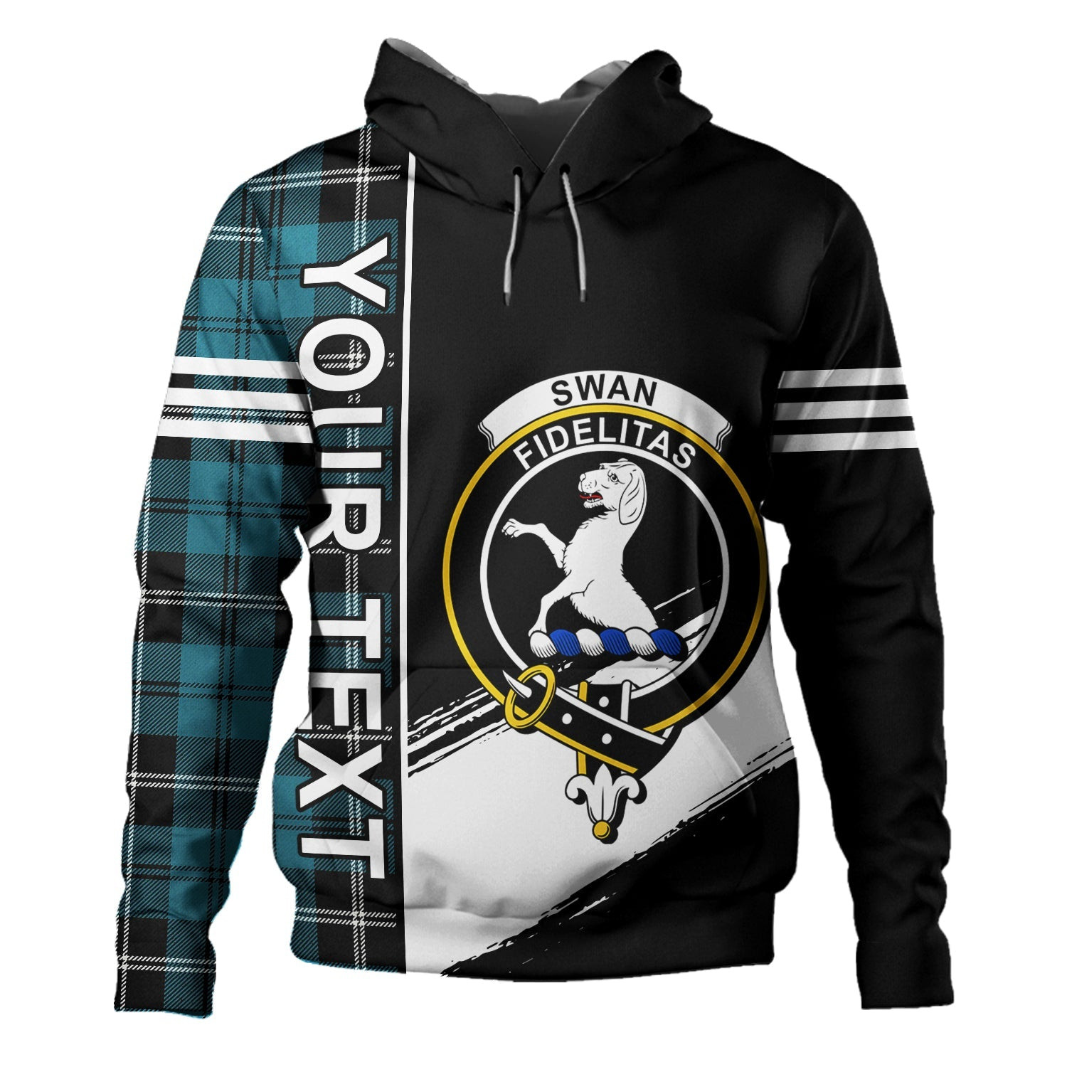 ScotsTee Shop Scottish Swan Ancient Clan Crest Tartan Hoodie Quarter Personalized
