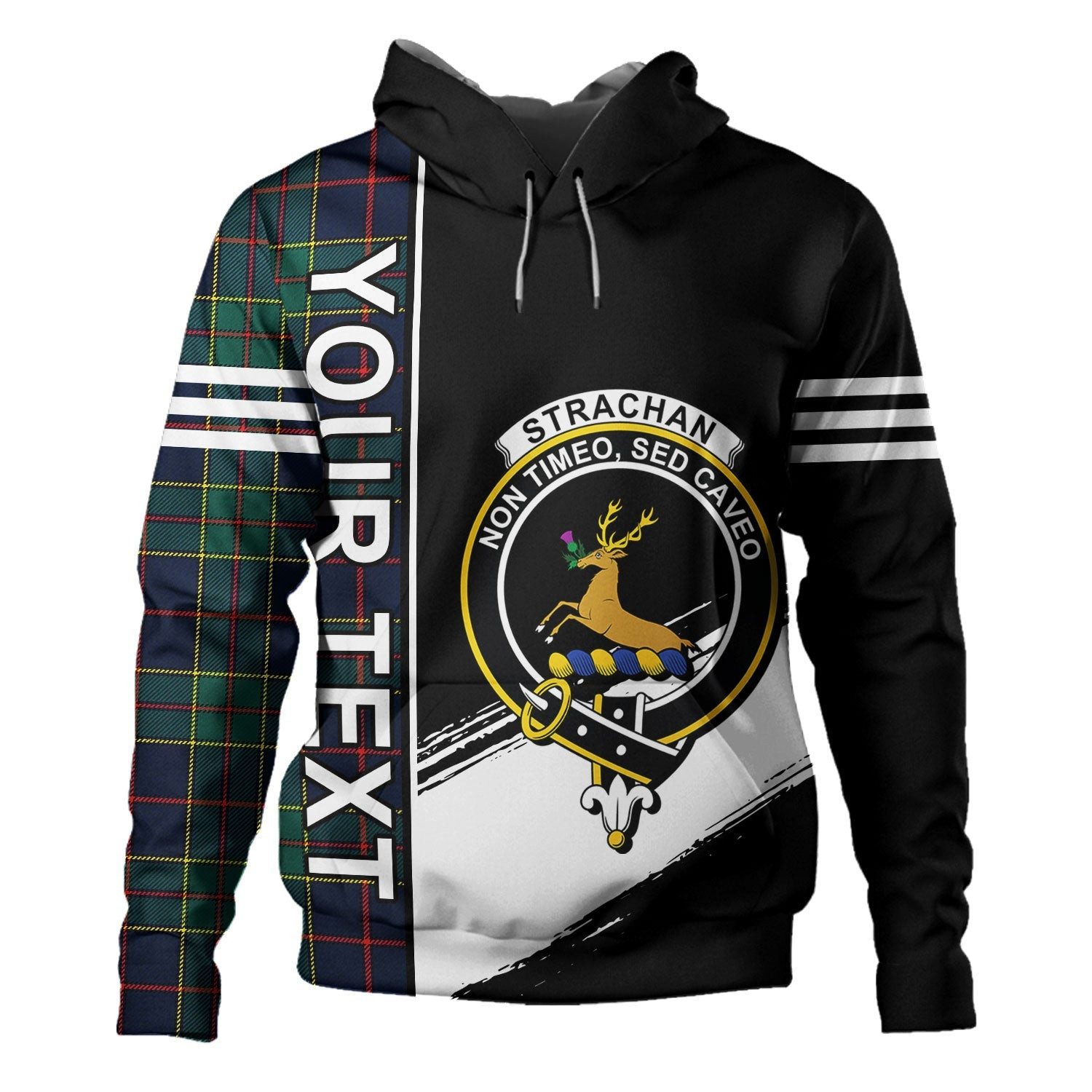 ScotsTee Shop Scottish Strachan Modern Clan Crest Tartan Hoodie Quarter Personalized