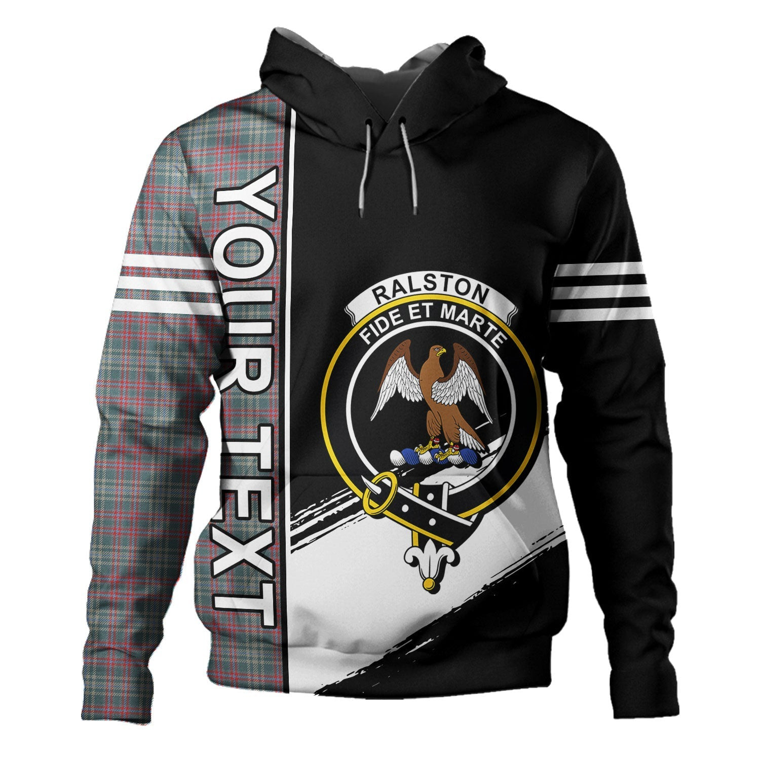 ScotsTee Shop Scottish Ralston US Weathered Clan Crest Tartan Hoodie Quarter Personalized