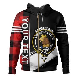 ScotsTee Shop Scottish MacGregor Rob Roy (Gregor Red & Black) Modern Clan Crest Tartan Hoodie Quarter Personalized