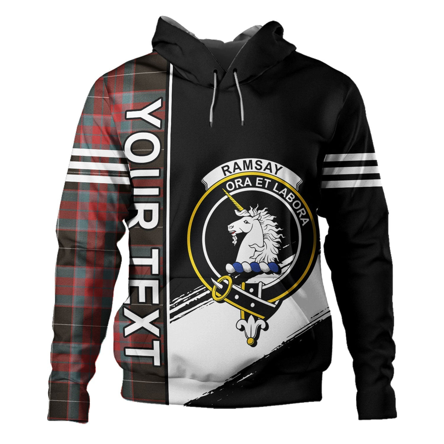 ScotsTee Shop Scottish Ramsay Green Weathered Clan Crest Tartan Hoodie Quarter Personalized