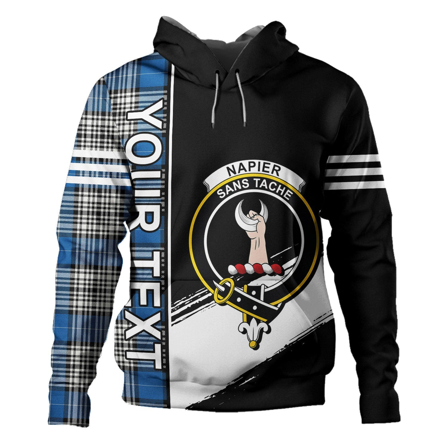ScotsTee Shop Scottish Napier Ancient Clan Crest Tartan Hoodie Quarter Personalized