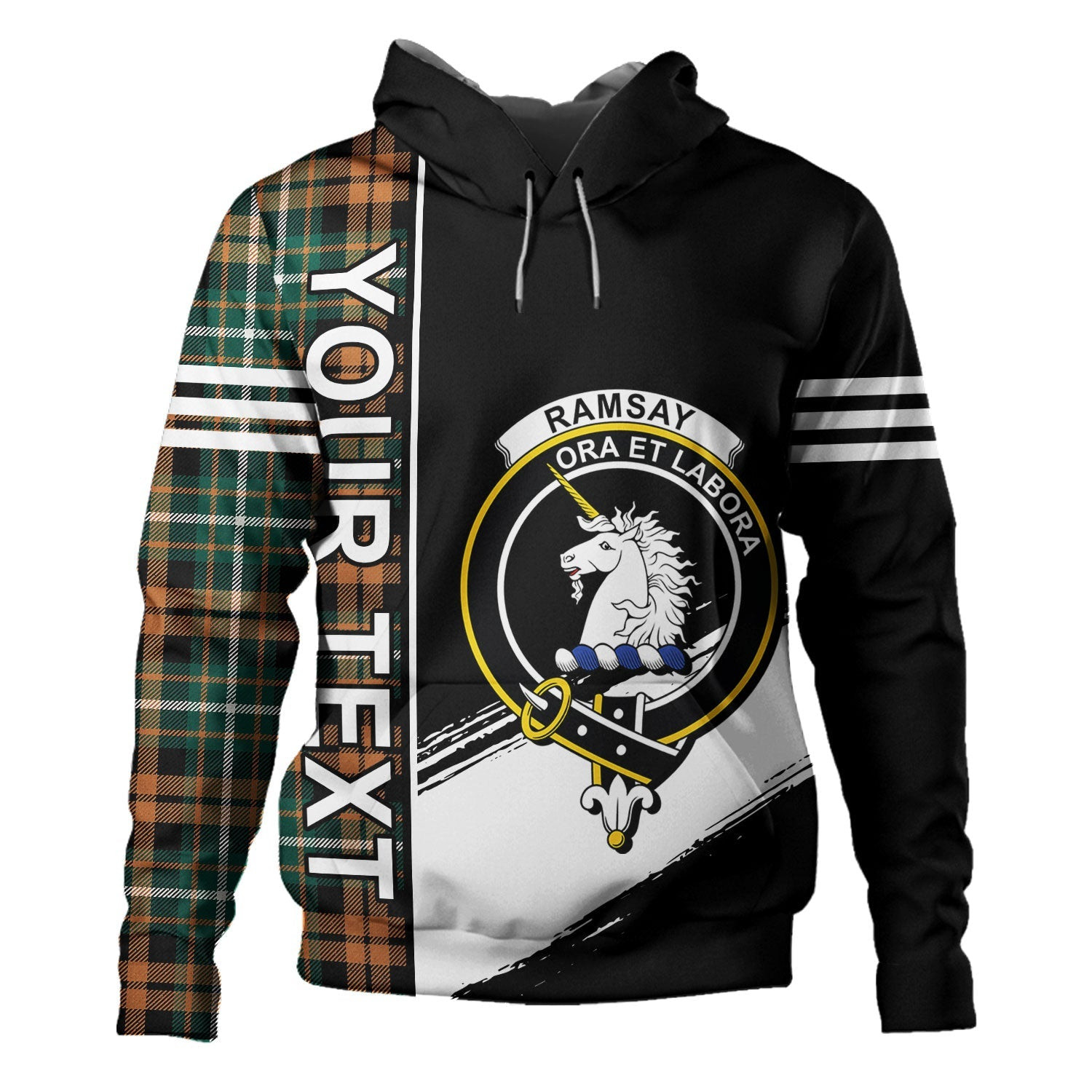 ScotsTee Shop Scottish Ramsay Orange Modern Clan Crest Tartan Hoodie Quarter Personalized